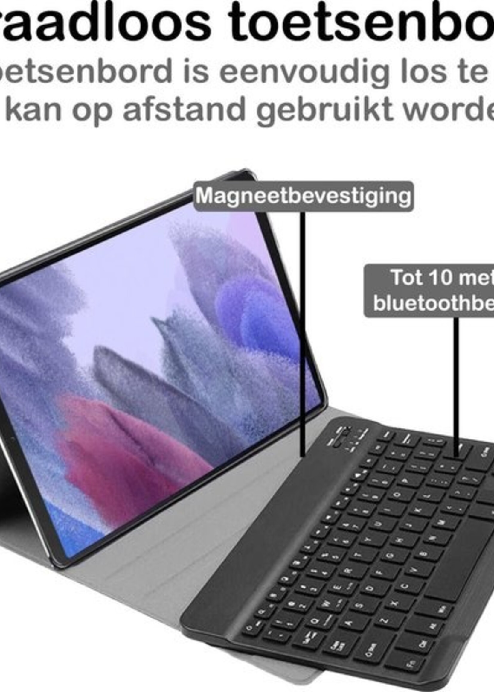 BTH Hoes Geschikt voor Samsung Galaxy Tab A7 Lite Hoes Toetsenbord Hoesje Keyboard Case Cover Met Screenprotector - Hoesje Geschikt voor Samsung Tab A7 Lite Hoes Toetsenbord Case - Zwart
