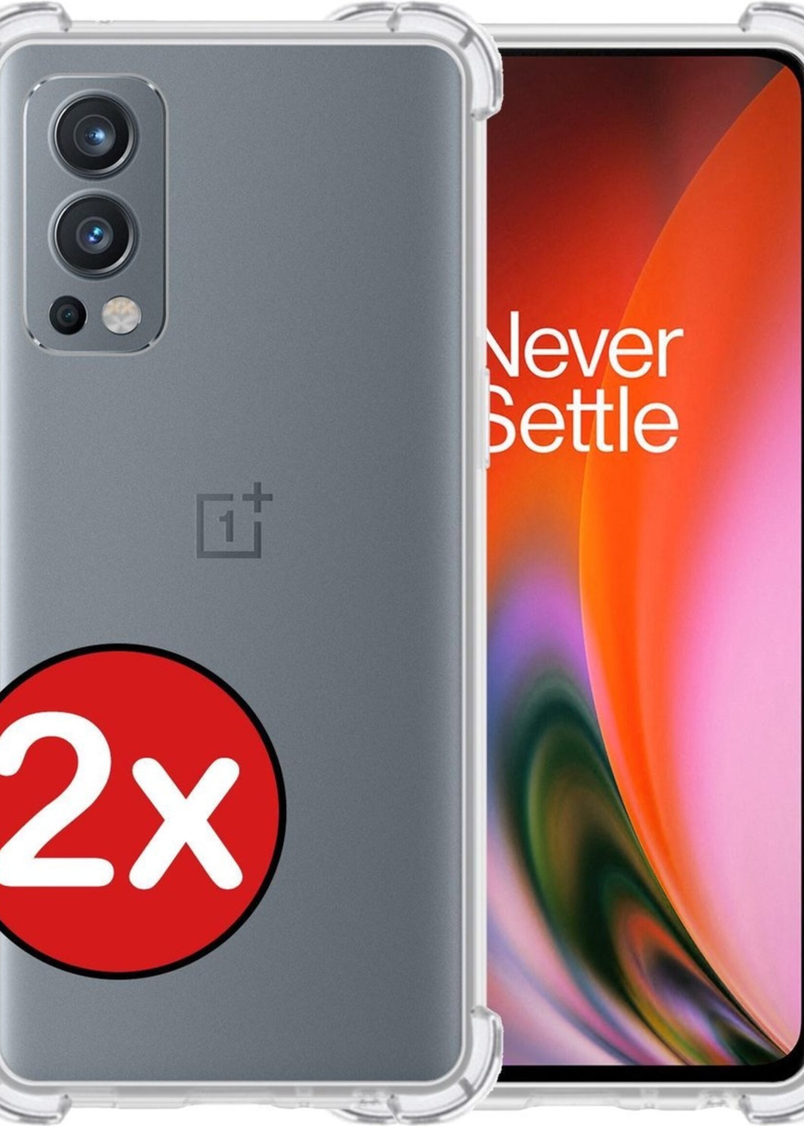 BTH Hoesje Geschikt voor OnePlus Nord 2 Hoesje Siliconen Shock Proof Case Hoes - Hoes Geschikt voor OnePlus Nord 2 Hoes Cover Case Shockproof - Transparant - 2 PACK