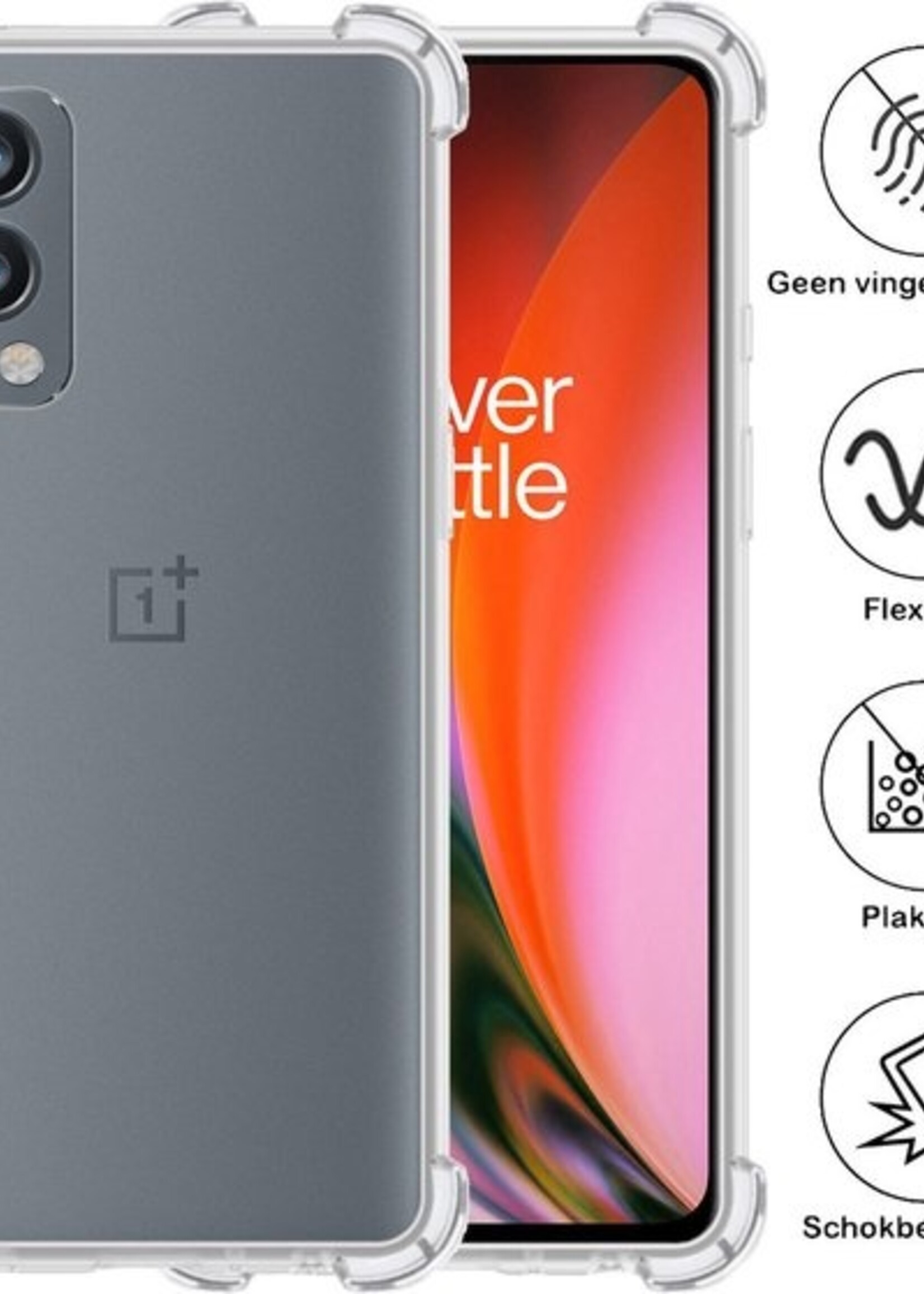 BTH Hoesje Geschikt voor OnePlus Nord 2 Hoesje Siliconen Shock Proof Case Hoes - Hoes Geschikt voor OnePlus Nord 2 Hoes Cover Case Shockproof - Transparant - 2 PACK
