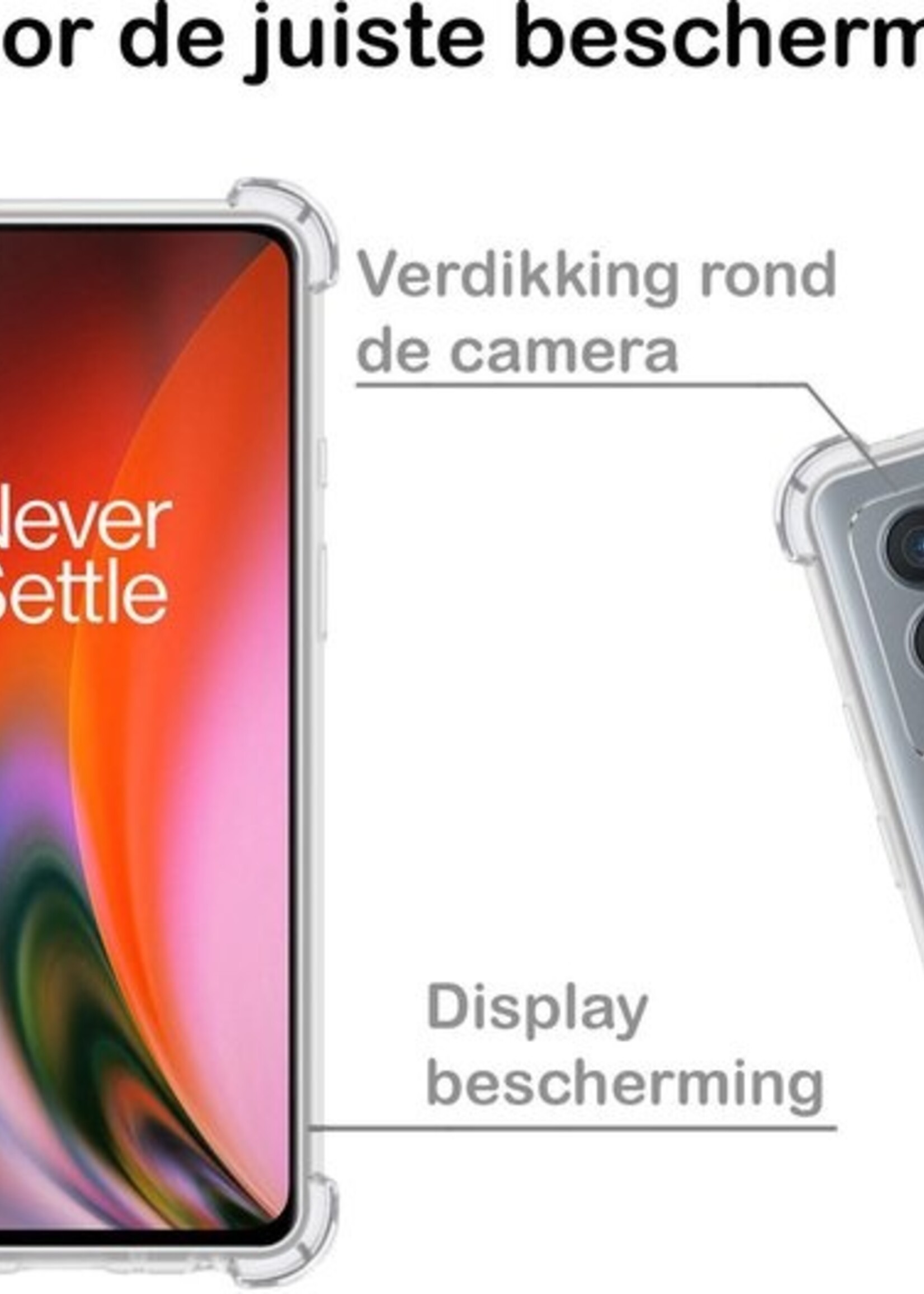 BTH Hoesje Geschikt voor OnePlus Nord 2 Hoesje Siliconen Shock Proof Case Hoes - Hoes Geschikt voor OnePlus Nord 2 Hoes Cover Case Shockproof - Transparant - 2 PACK