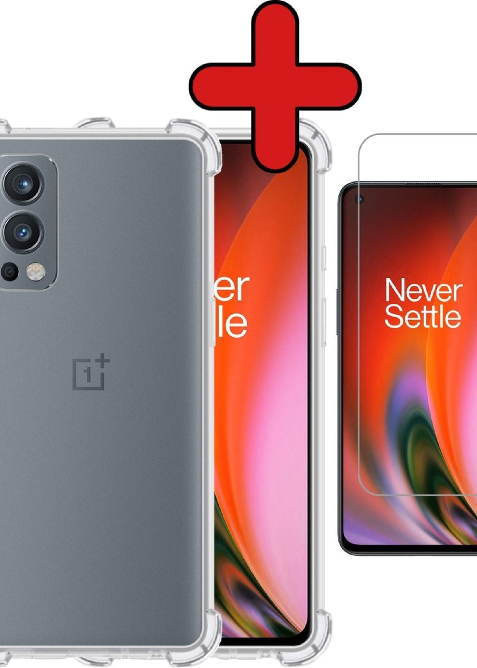 BTH Hoesje Geschikt voor OnePlus Nord 2 Hoesje Siliconen Shock Proof Case Hoes Met Screenprotector - Hoes Geschikt voor OnePlus Nord 2 Hoes Cover Case Shockproof - Transparant