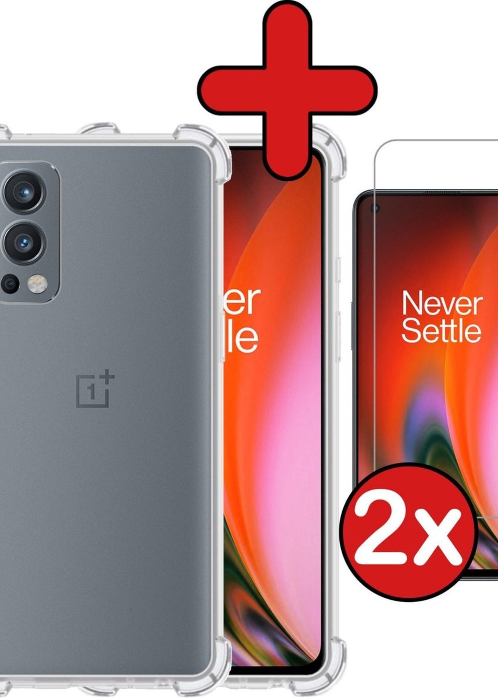 BTH Hoesje Geschikt voor OnePlus Nord 2 Hoesje Siliconen Shock Proof Case Hoes Met 2x Screenprotector - Hoes Geschikt voor OnePlus Nord 2 Hoes Cover Case Shockproof - Transparant