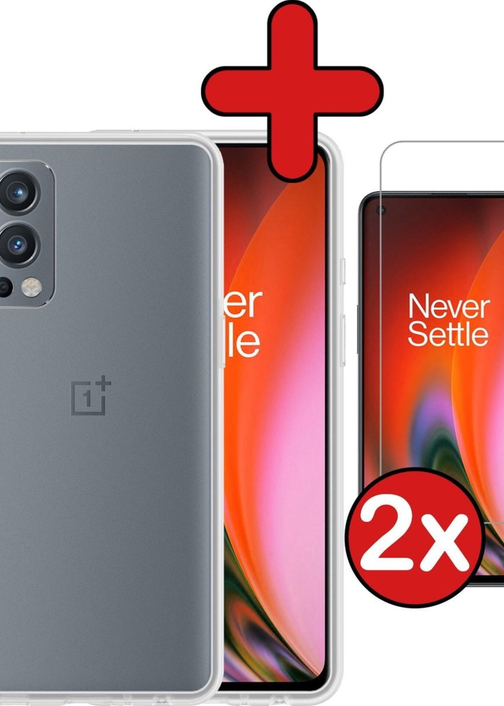 BTH Hoesje Geschikt voor OnePlus Nord 2 Hoesje Siliconen Case Hoes Met 2x Screenprotector - Hoes Geschikt voor OnePlus Nord 2 Hoes Cover Case - Transparant