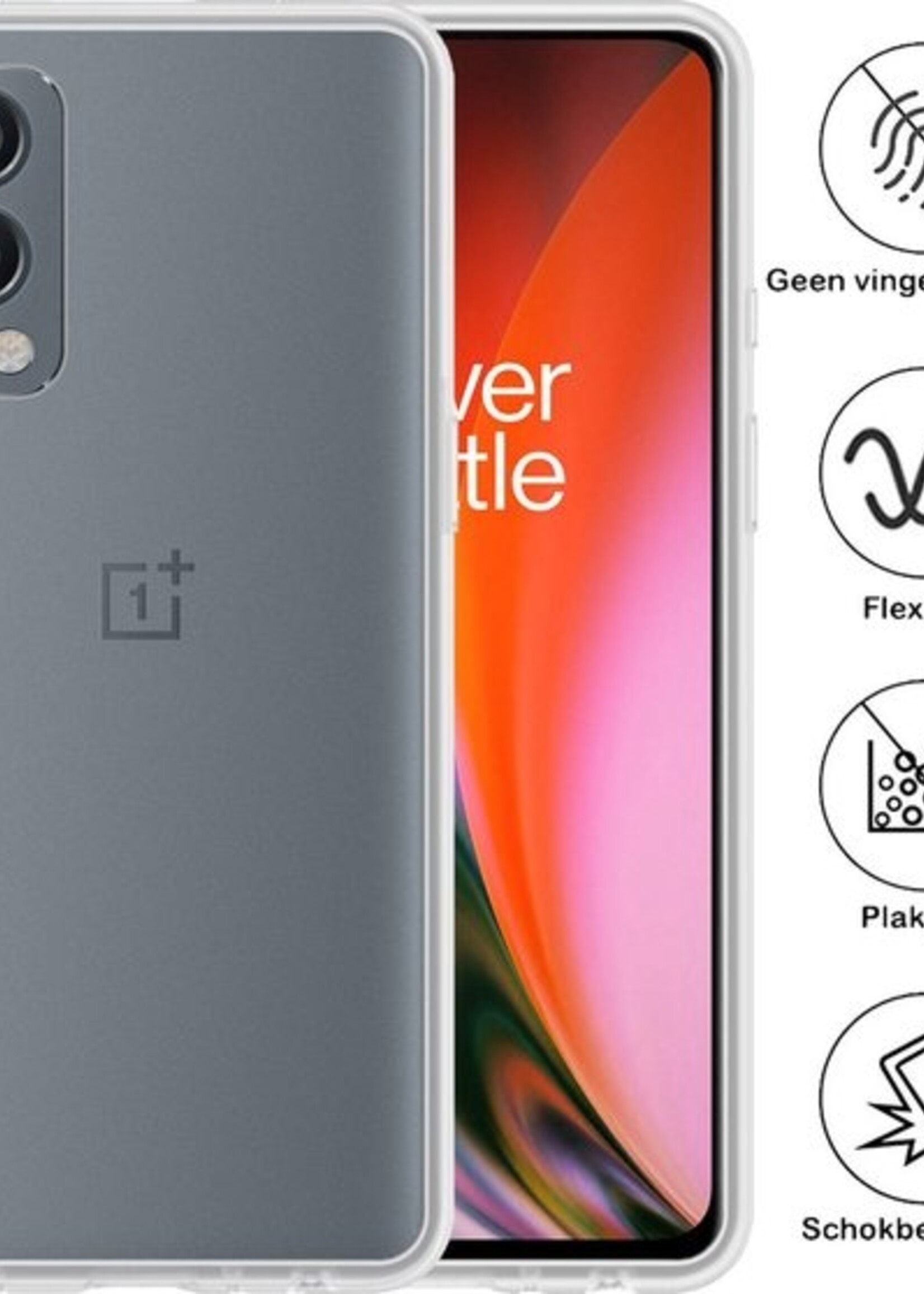 BTH Hoesje Geschikt voor OnePlus Nord 2 Hoesje Siliconen Case Hoes Met 2x Screenprotector - Hoes Geschikt voor OnePlus Nord 2 Hoes Cover Case - Transparant