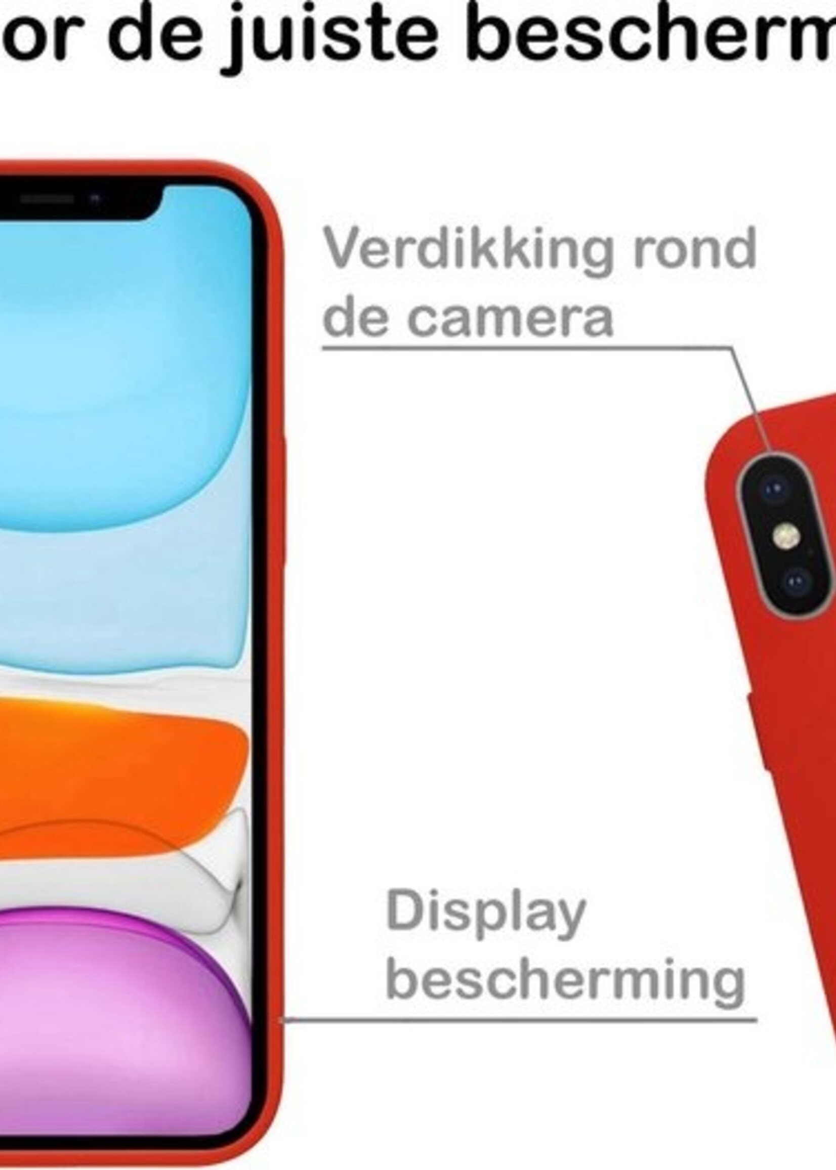 BTH Hoesje Geschikt voor iPhone Xs Hoesje Siliconen Case Hoes Met Screenprotector - Hoes Geschikt voor iPhone Xs Hoes Cover Case - Rood