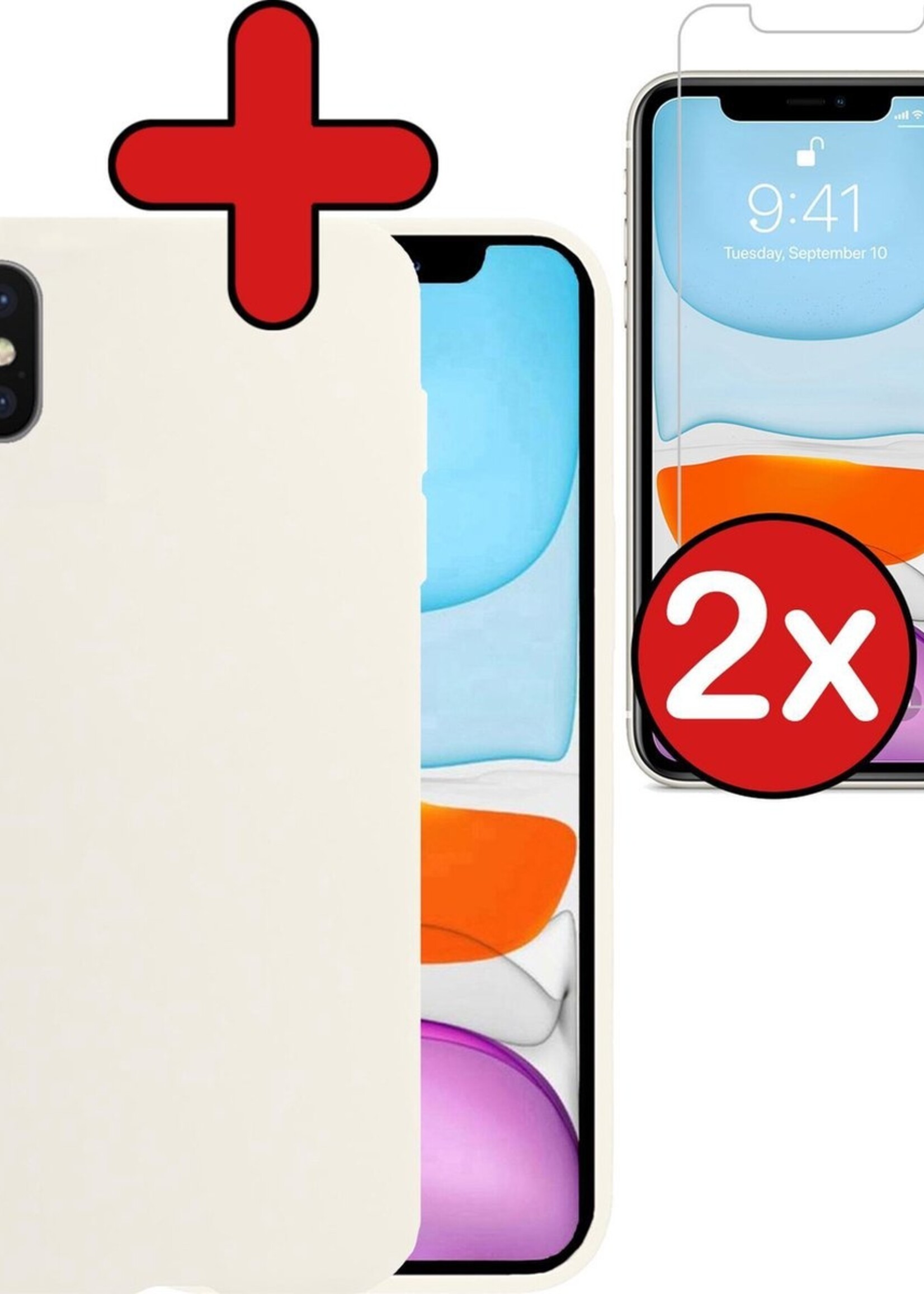 BTH Hoesje Geschikt voor iPhone Xs Hoesje Siliconen Case Hoes Met 2x Screenprotector - Hoes Geschikt voor iPhone Xs Hoes Cover Case - Wit