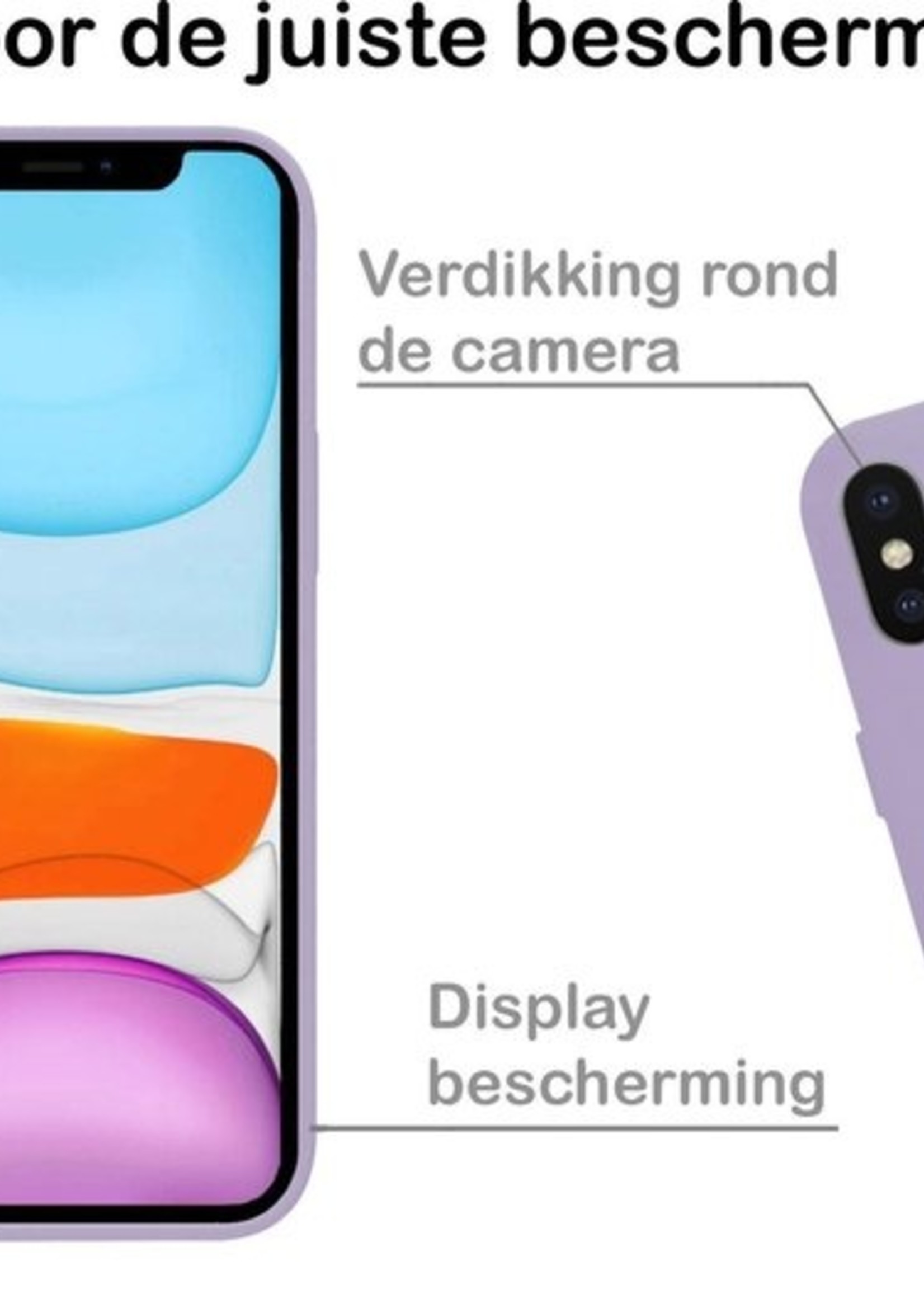 BTH Hoesje Geschikt voor iPhone Xs Max Hoesje Siliconen Case Hoes Met 2x Screenprotector - Hoes Geschikt voor iPhone Xs Max Hoes Cover Case - Lila