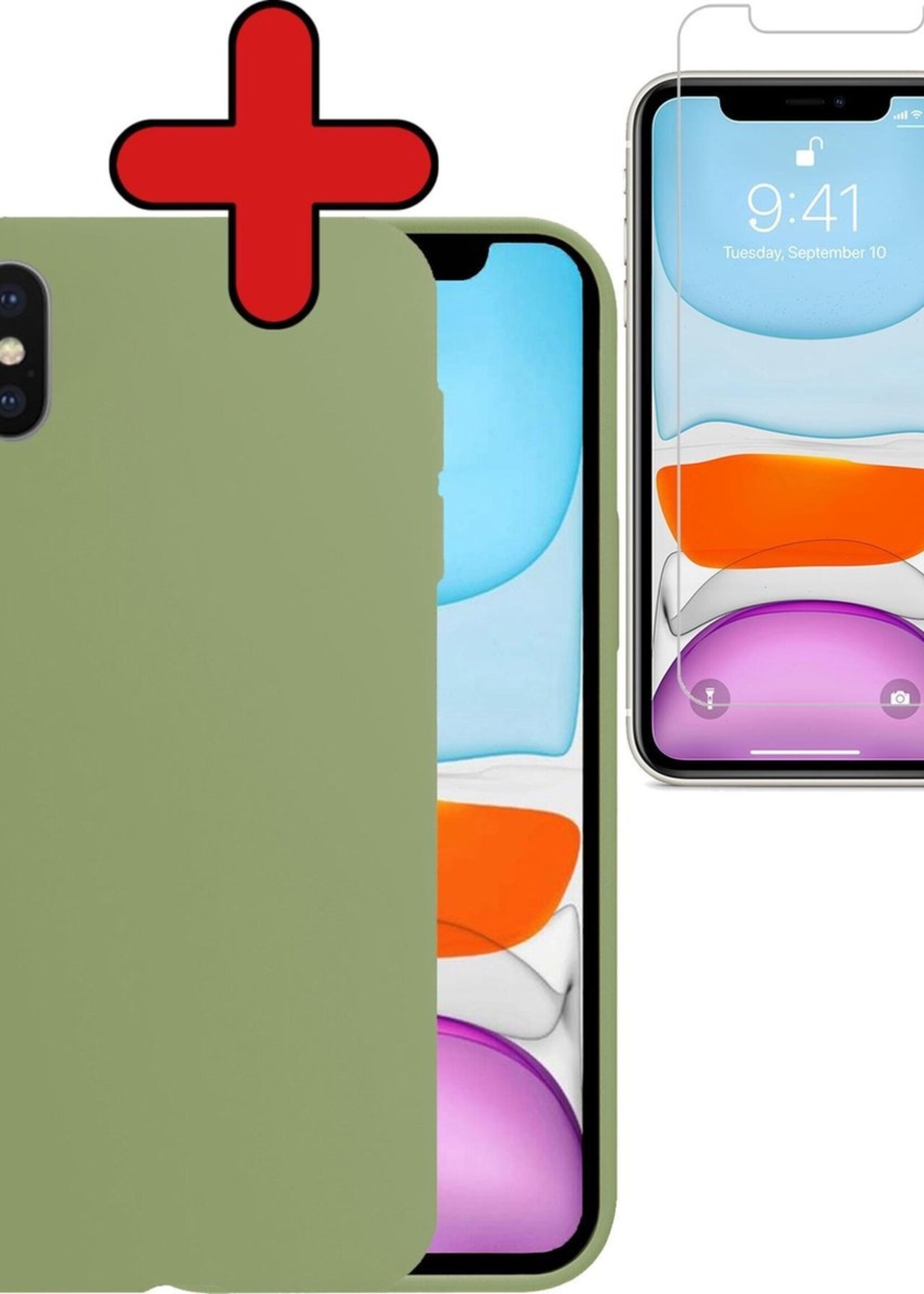 BTH Hoesje Geschikt voor iPhone Xs Max Hoesje Siliconen Case Hoes Met Screenprotector - Hoes Geschikt voor iPhone Xs Max Hoes Cover Case - Groen