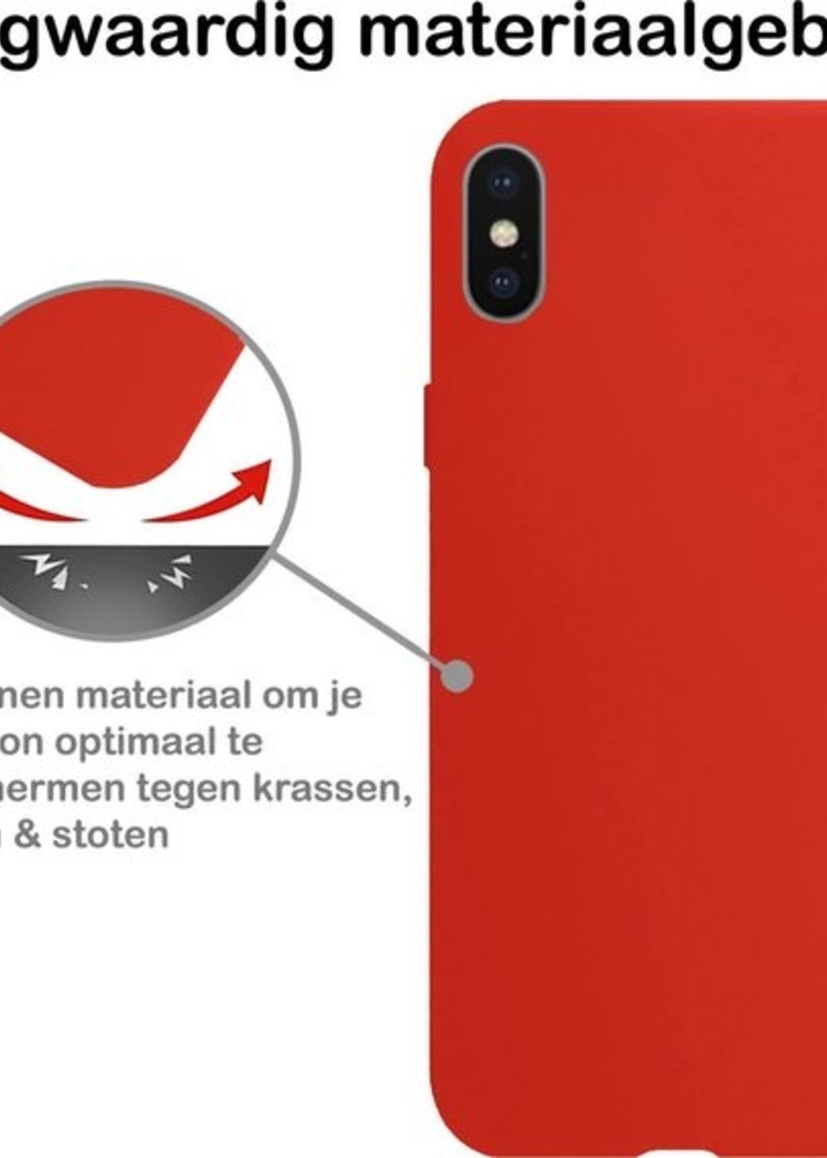BTH Hoesje Geschikt voor iPhone Xs Max Hoesje Siliconen Case Hoes Met 2x Screenprotector - Hoes Geschikt voor iPhone Xs Max Hoes Cover Case - Rood