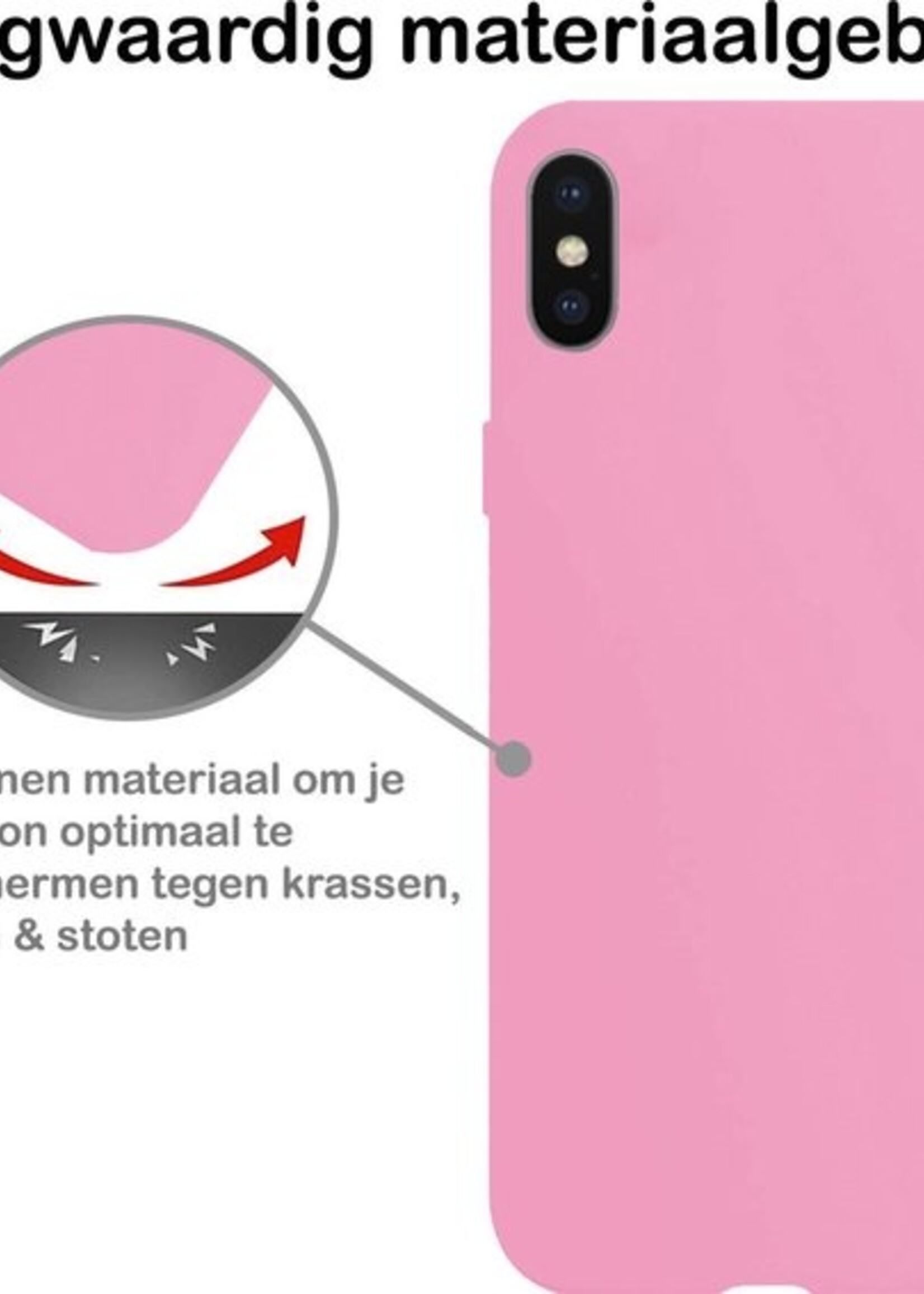 BTH Hoesje Geschikt voor iPhone Xs Max Hoesje Siliconen Case Hoes Met Screenprotector - Hoes Geschikt voor iPhone Xs Max Hoes Cover Case - Lichtroze