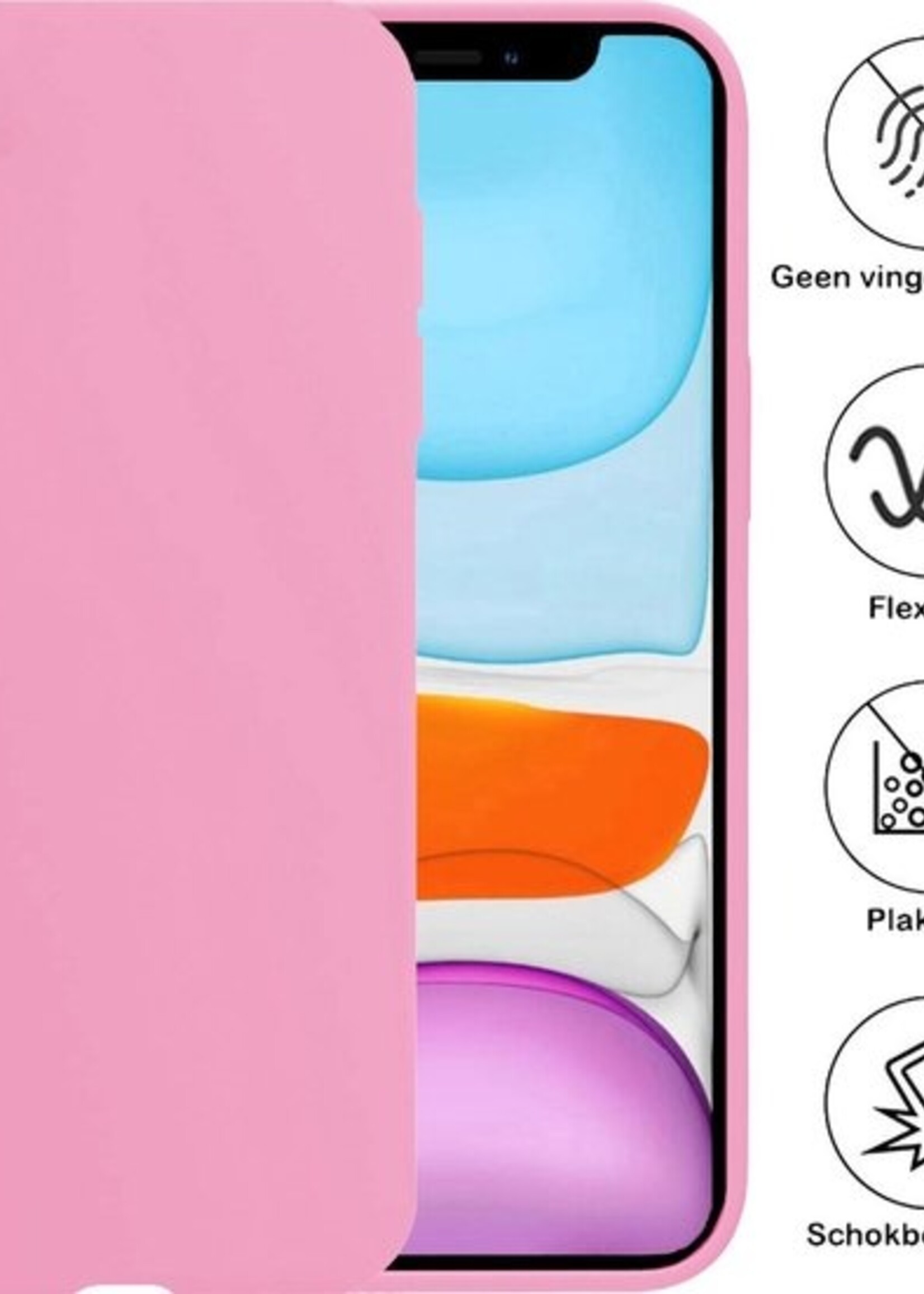 BTH Hoesje Geschikt voor iPhone Xs Max Hoesje Siliconen Case Hoes Met Screenprotector - Hoes Geschikt voor iPhone Xs Max Hoes Cover Case - Lichtroze