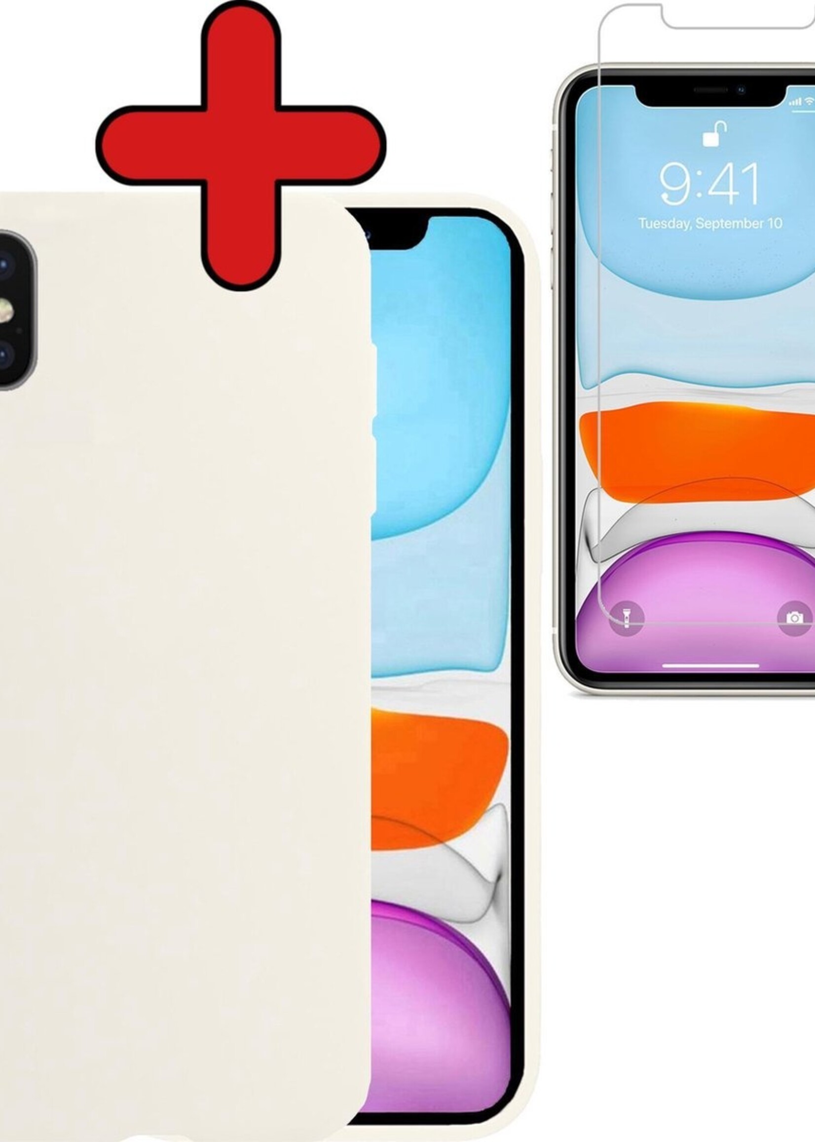 BTH Hoesje Geschikt voor iPhone Xs Max Hoesje Siliconen Case Hoes Met Screenprotector - Hoes Geschikt voor iPhone Xs Max Hoes Cover Case - Wit