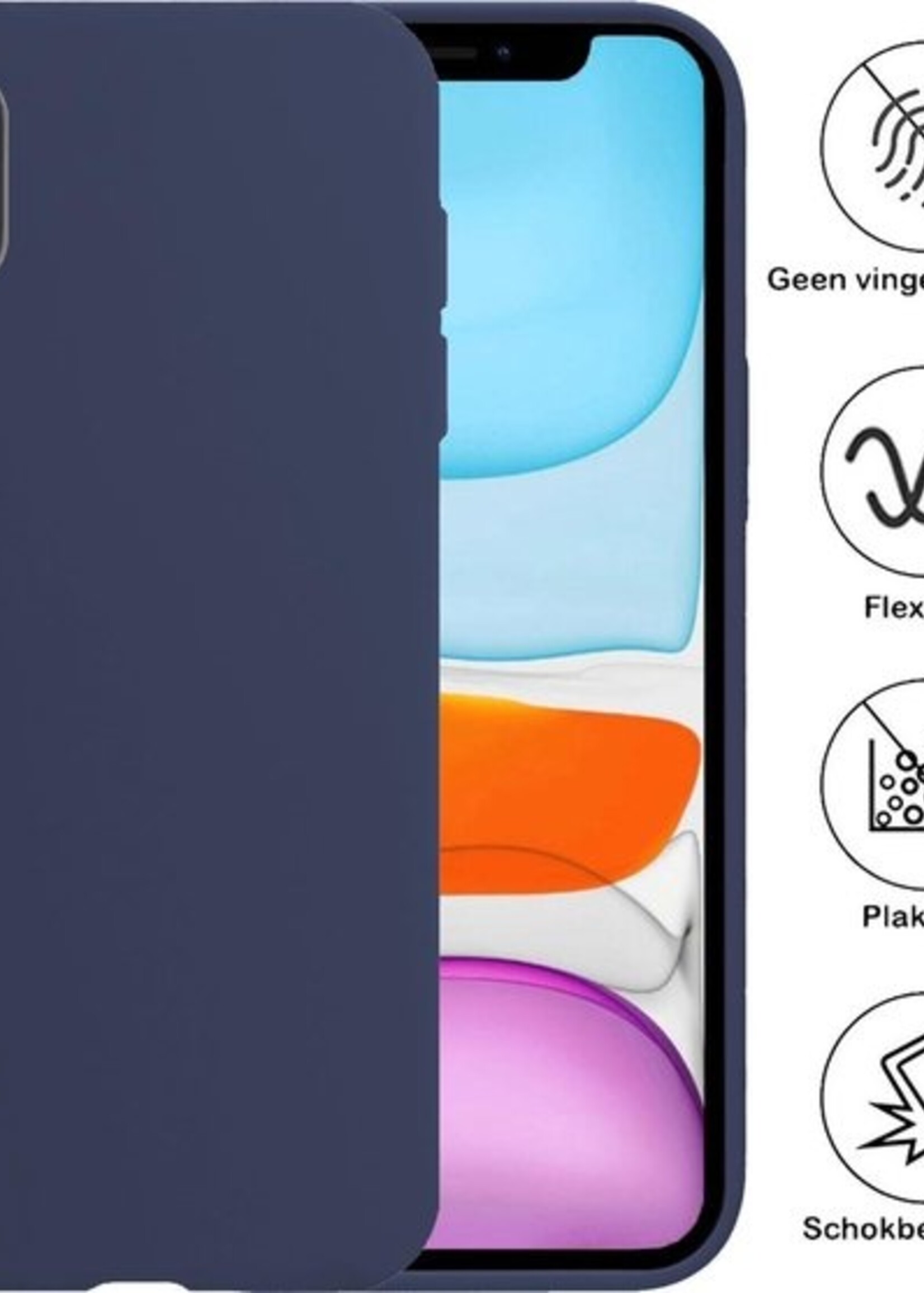 BTH Hoesje Geschikt voor iPhone XR Hoesje Siliconen Case Hoes Met 2x Screenprotector - Hoes Geschikt voor iPhone XR Hoes Cover Case - Donkerblauw