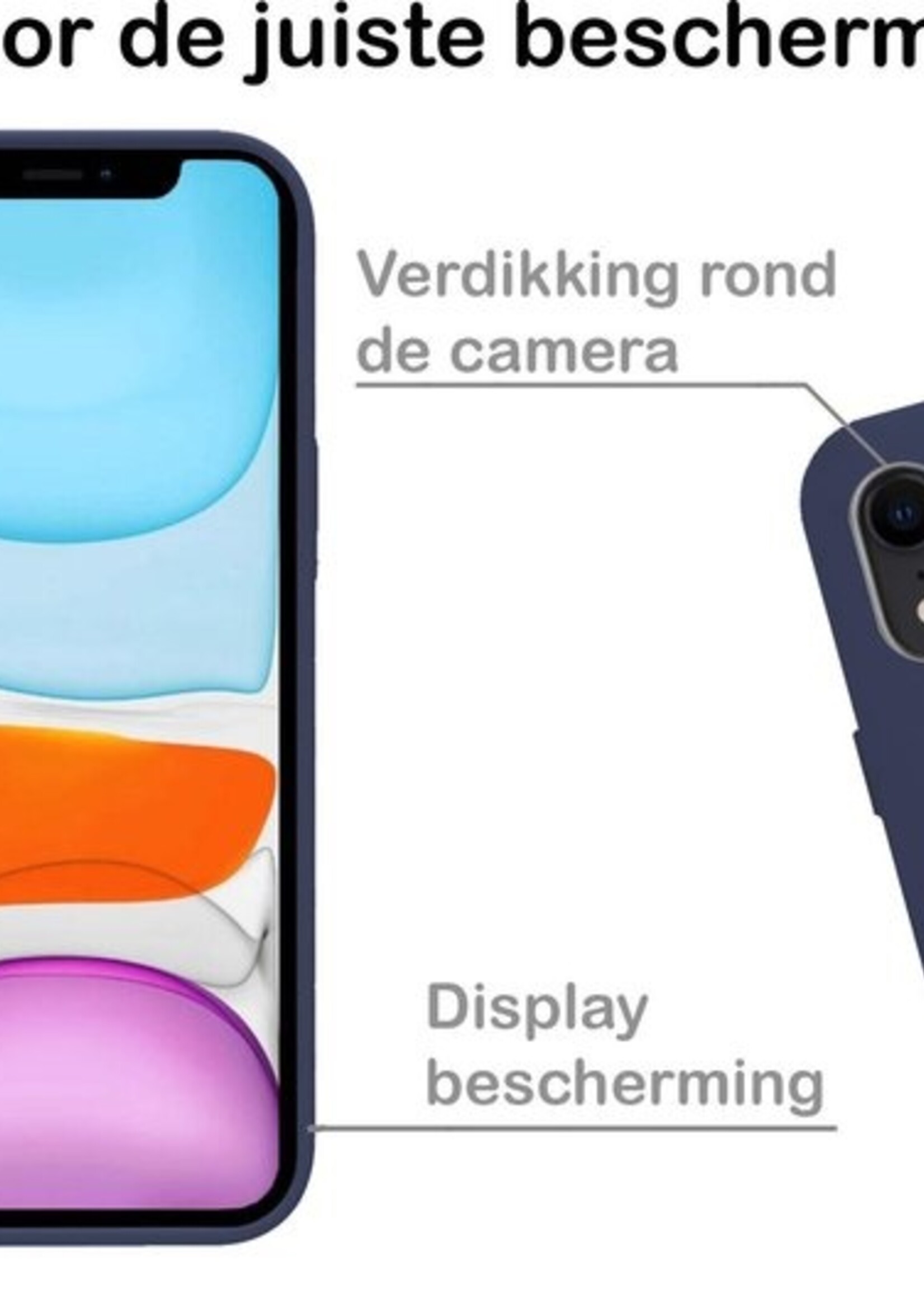 BTH Hoesje Geschikt voor iPhone XR Hoesje Siliconen Case Hoes Met 2x Screenprotector - Hoes Geschikt voor iPhone XR Hoes Cover Case - Donkerblauw