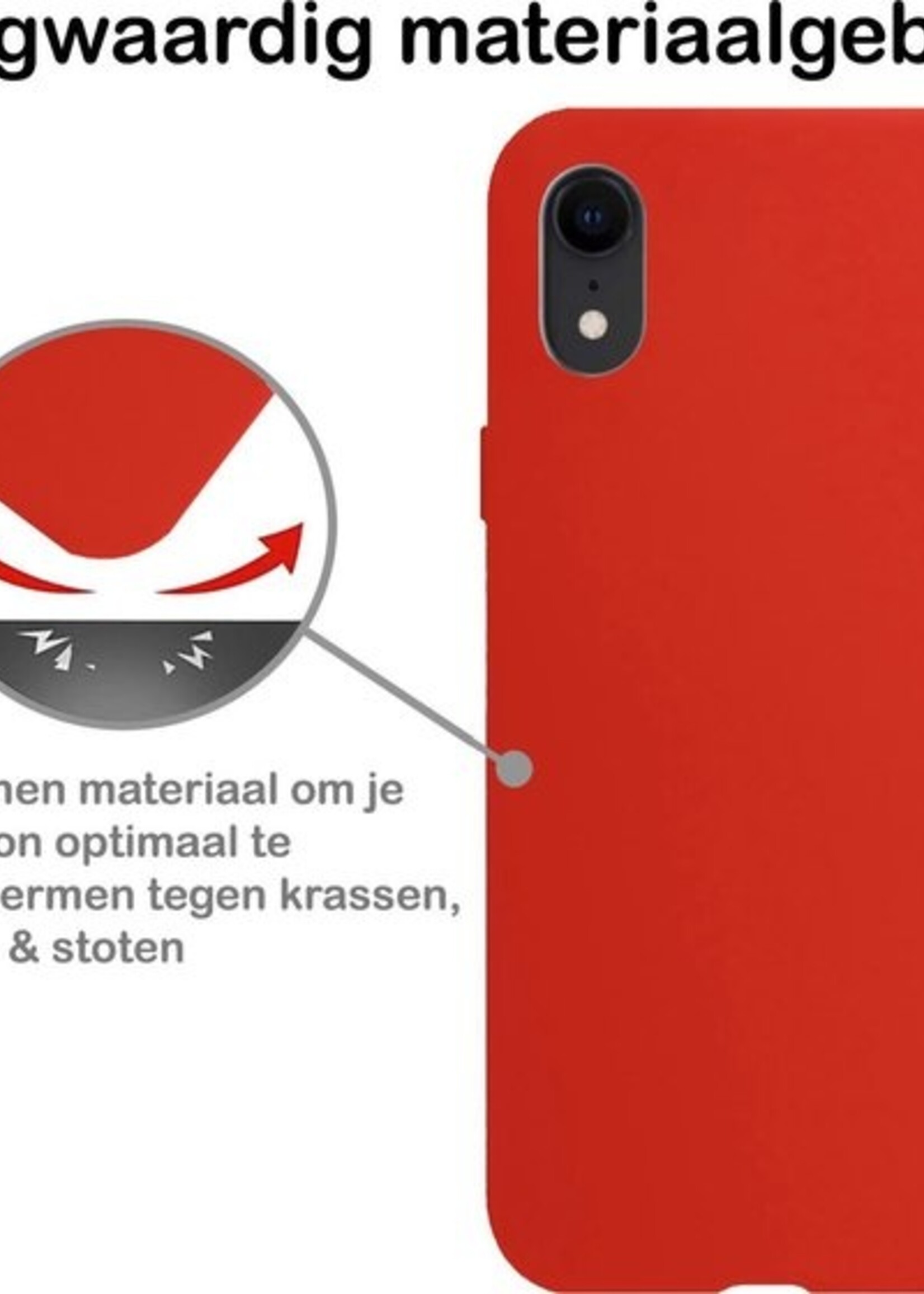 BTH Hoesje Geschikt voor iPhone XR Hoesje Siliconen Case Hoes Met Screenprotector - Hoes Geschikt voor iPhone XR Hoes Cover Case - Rood