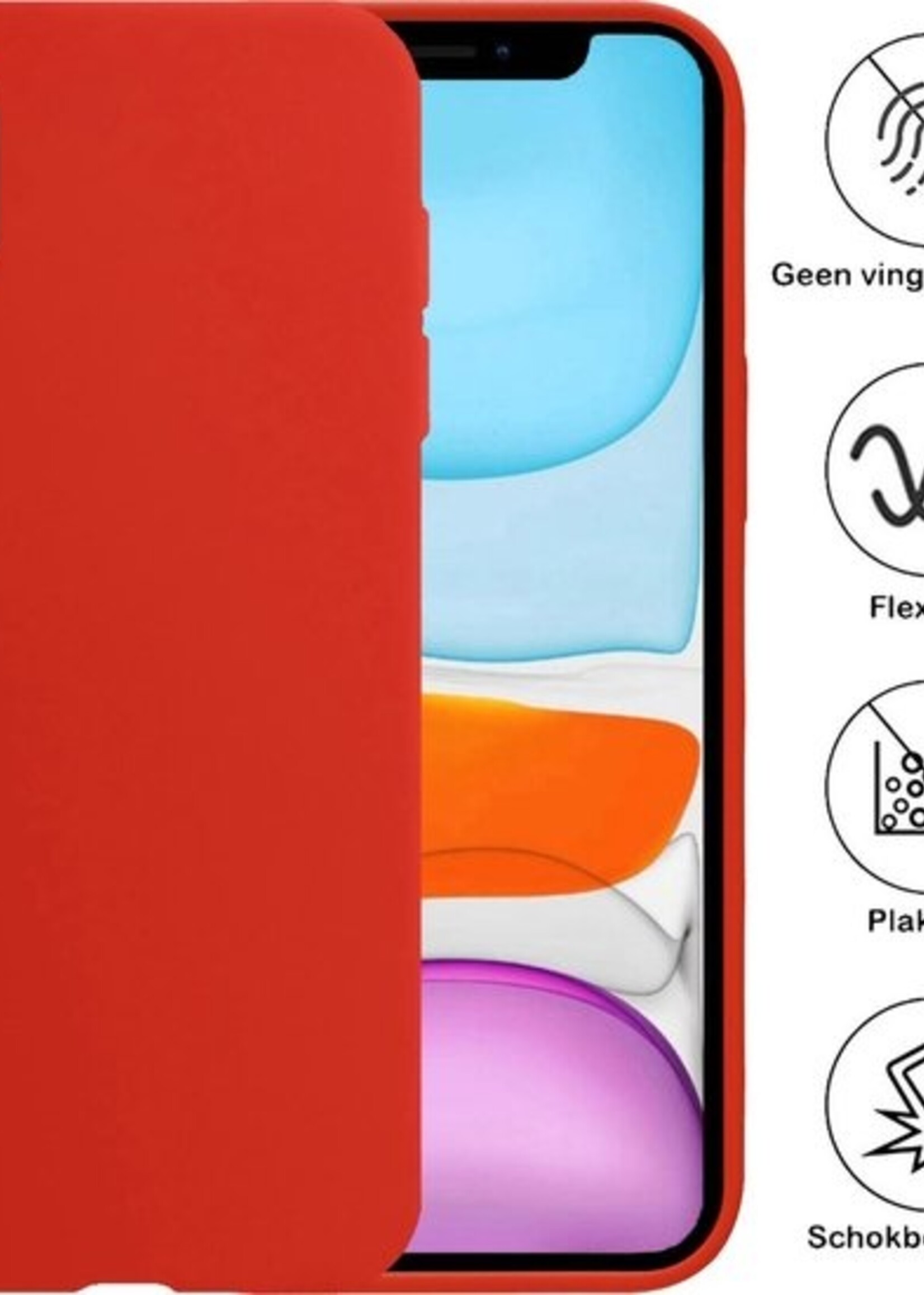 BTH Hoesje Geschikt voor iPhone XR Hoesje Siliconen Case Hoes Met Screenprotector - Hoes Geschikt voor iPhone XR Hoes Cover Case - Rood