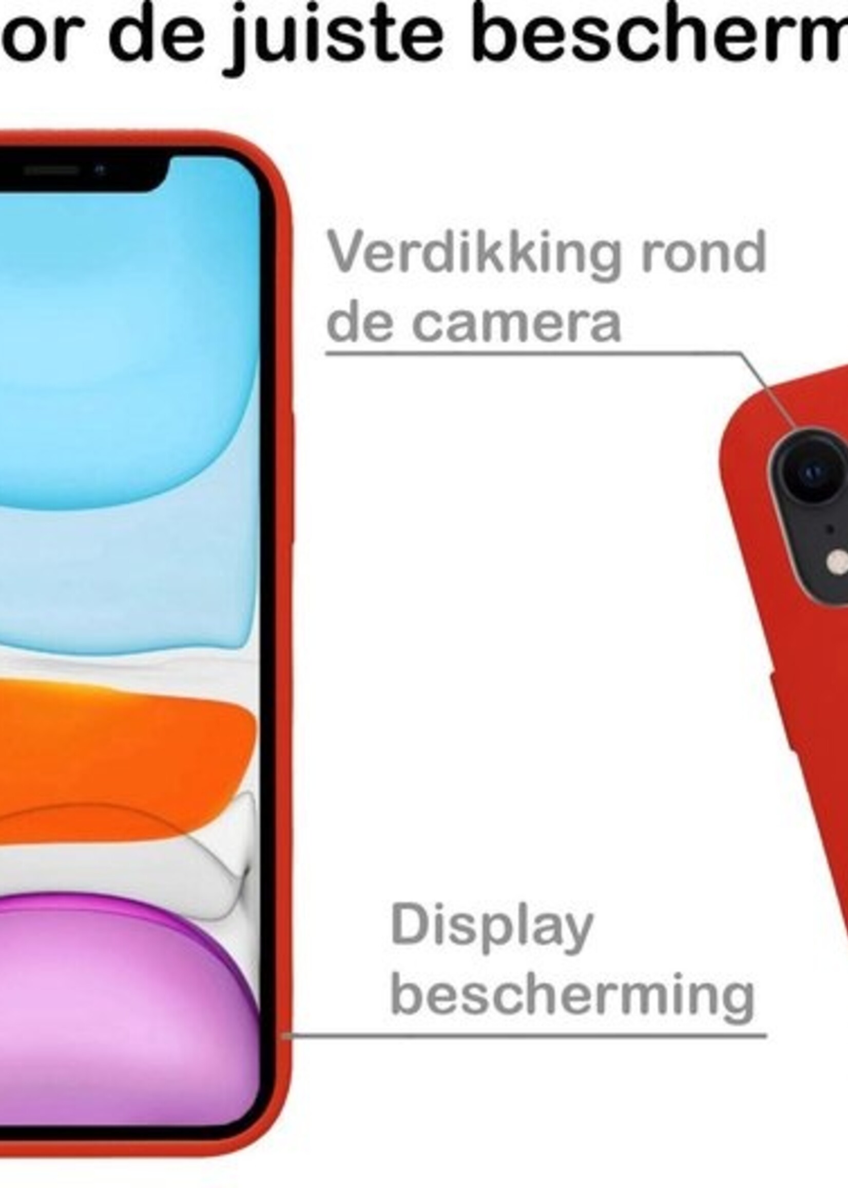 BTH Hoesje Geschikt voor iPhone XR Hoesje Siliconen Case Hoes Met Screenprotector - Hoes Geschikt voor iPhone XR Hoes Cover Case - Rood