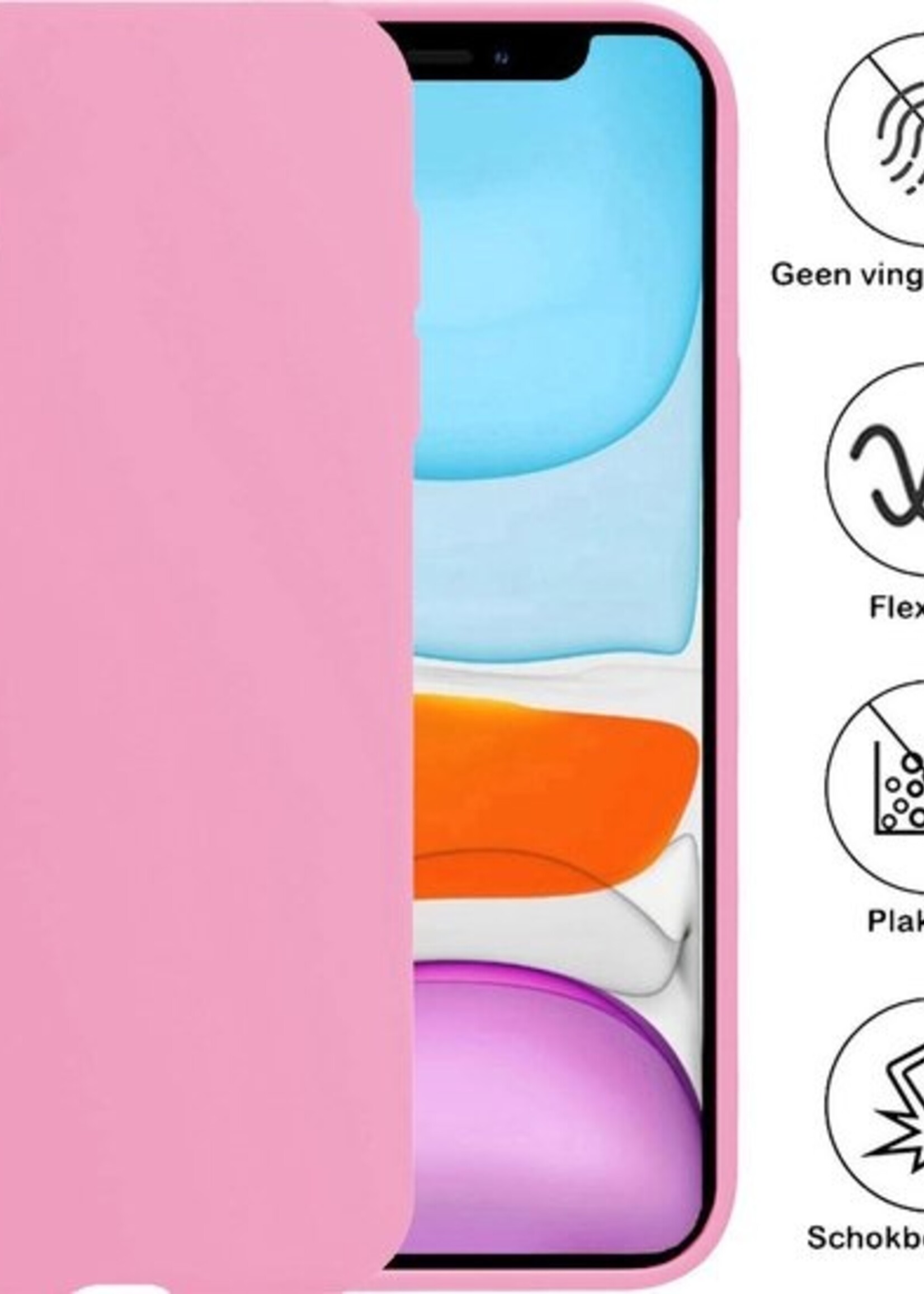 BTH Hoesje Geschikt voor iPhone XR Hoesje Siliconen Case Hoes Met Screenprotector - Hoes Geschikt voor iPhone XR Hoes Cover Case - Lichtroze