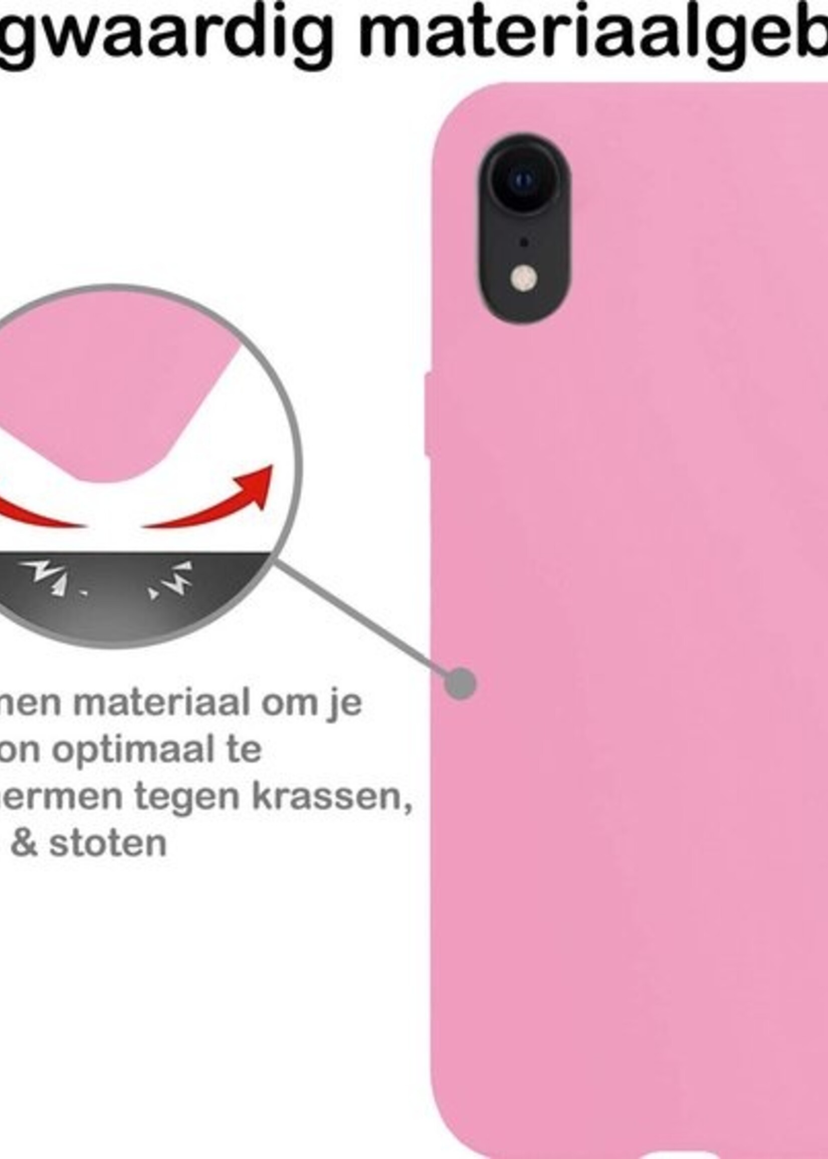BTH Hoesje Geschikt voor iPhone XR Hoesje Siliconen Case Hoes Met Screenprotector - Hoes Geschikt voor iPhone XR Hoes Cover Case - Lichtroze