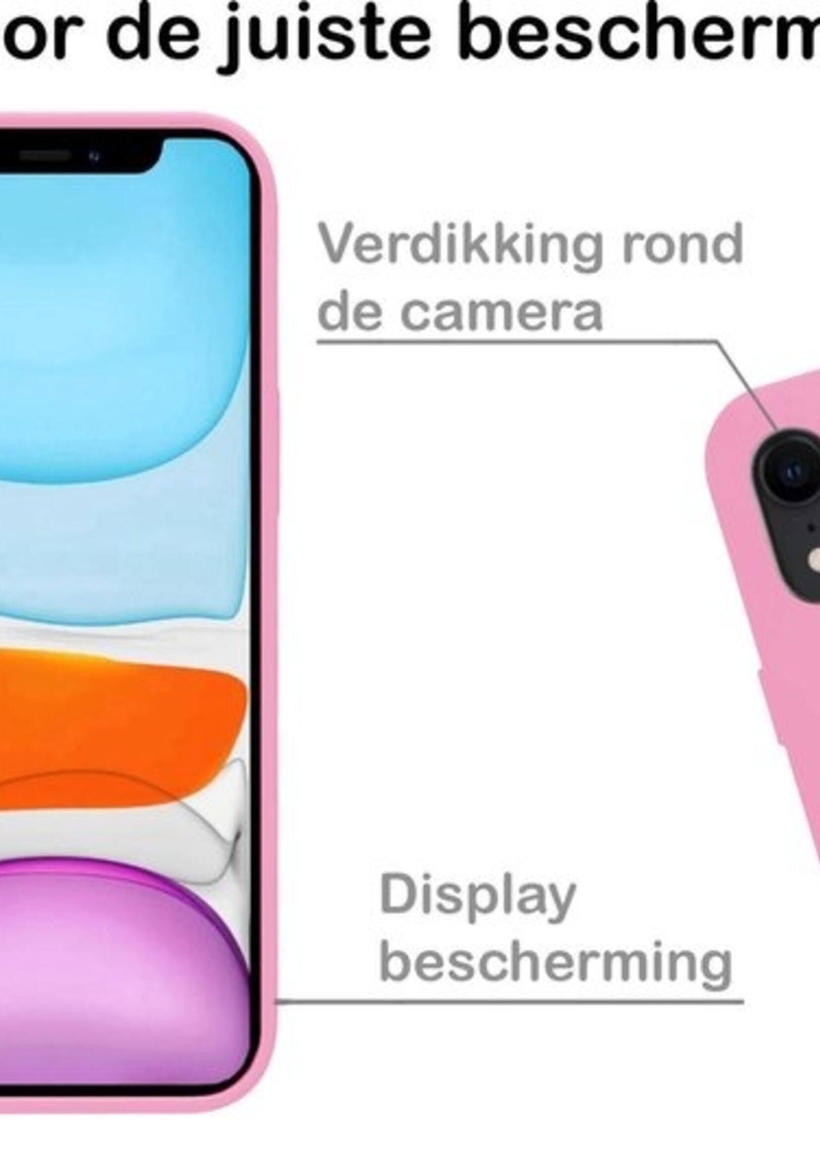 BTH Hoesje Geschikt voor iPhone XR Hoesje Siliconen Case Hoes Met Screenprotector - Hoes Geschikt voor iPhone XR Hoes Cover Case - Lichtroze