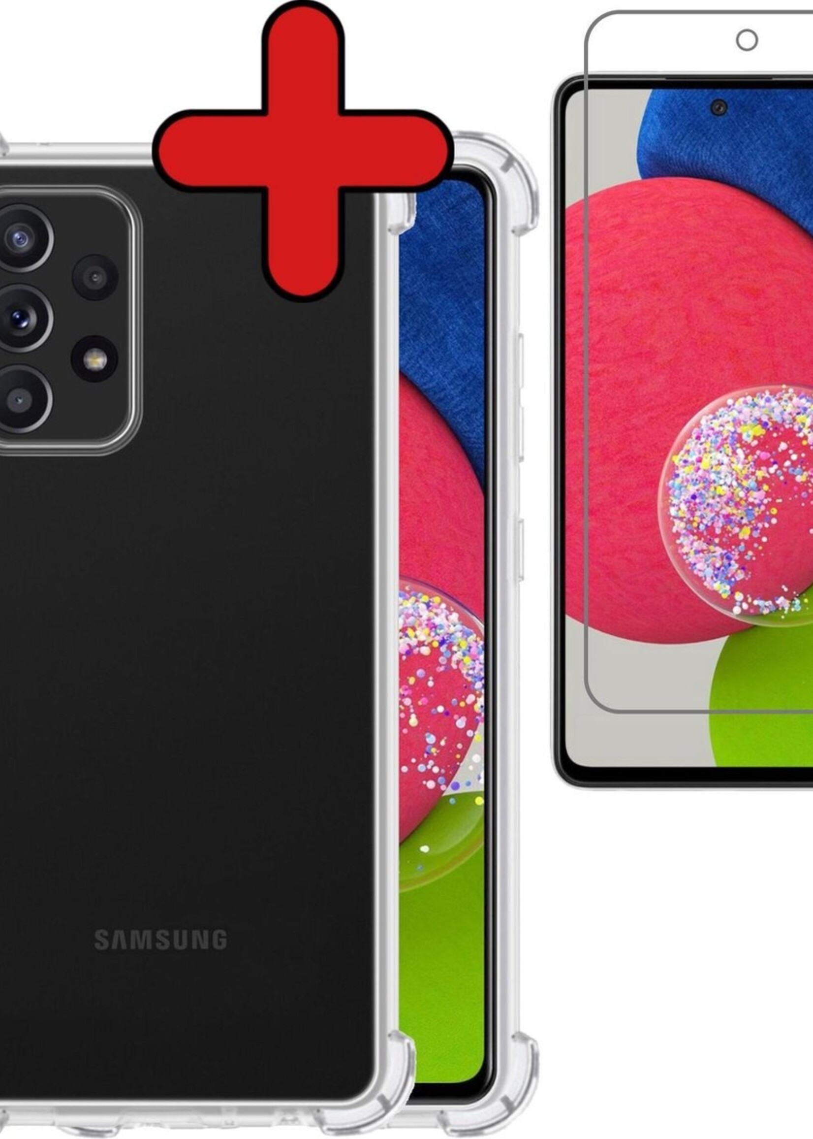 BTH Hoesje Geschikt voor Samsung A52s Hoesje Siliconen Shock Proof Case Hoes Met Screenprotector - Hoes Geschikt voor Samsung Galaxy A52s 5G Hoes Cover Case Shockproof - Transparant