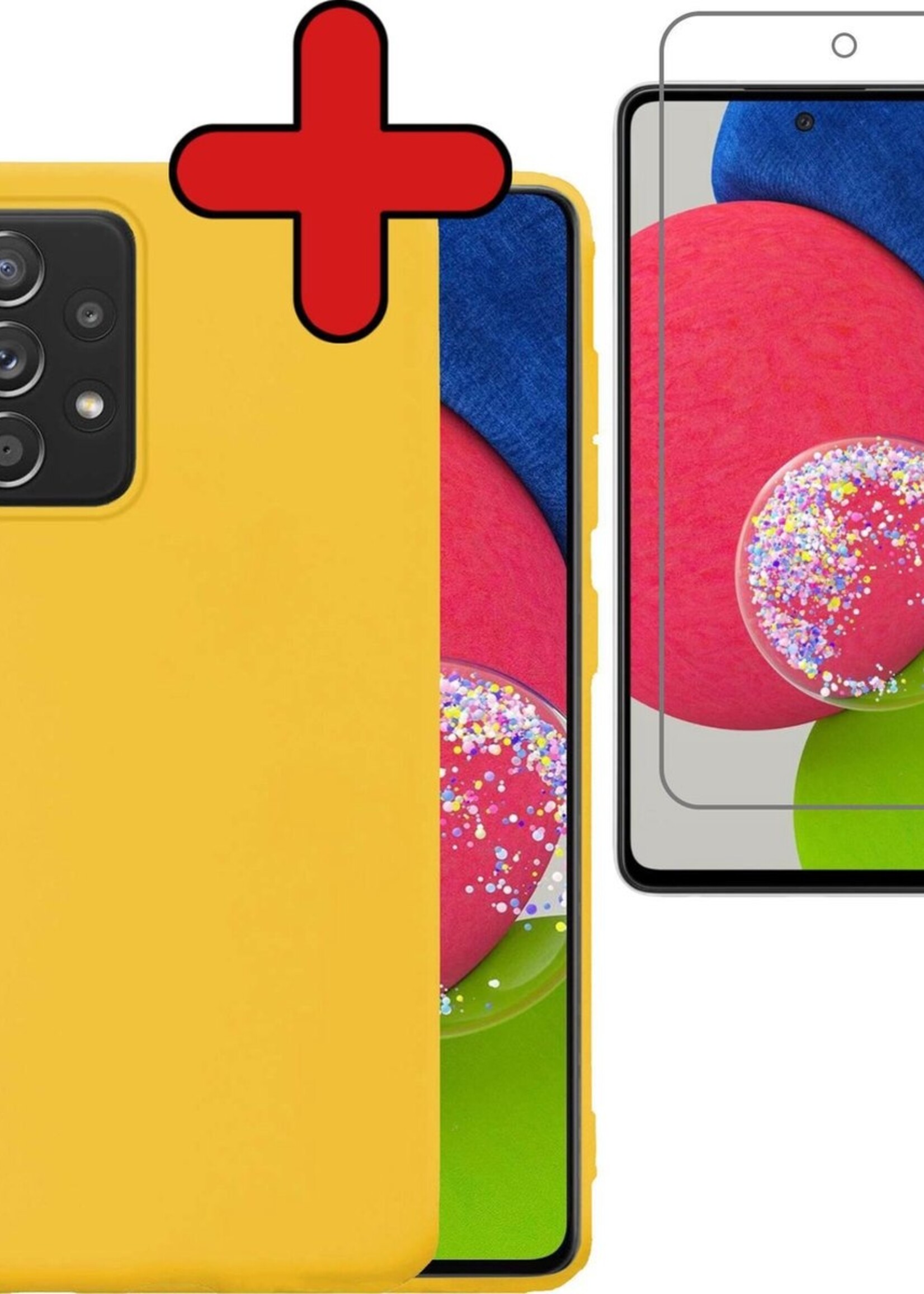 BTH Hoesje Geschikt voor Samsung A52s Hoesje Siliconen Case Hoes Met Screenprotector - Hoes Geschikt voor Samsung Galaxy A52s 5G Hoes Cover Case - Geel