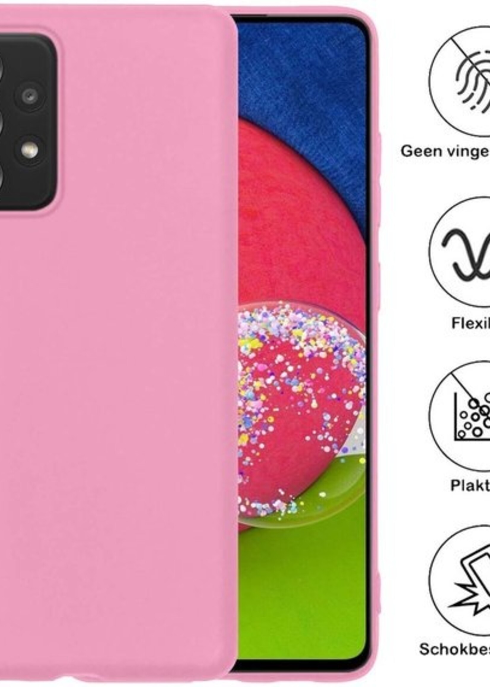 BTH Hoesje Geschikt voor Samsung A52s Hoesje Siliconen Case Hoes Met Screenprotector - Hoes Geschikt voor Samsung Galaxy A52s 5G Hoes Cover Case - Lichtroze
