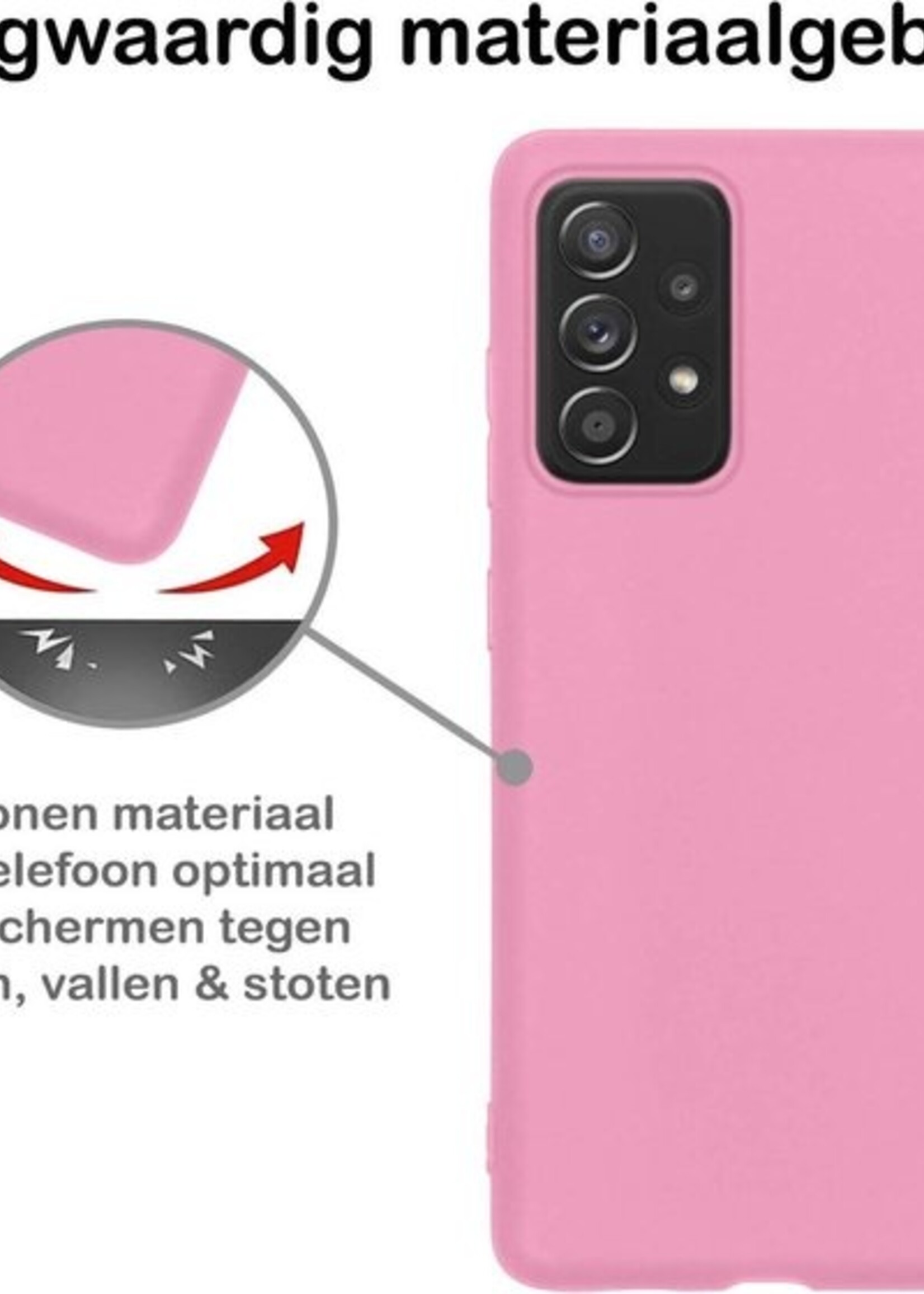 BTH Hoesje Geschikt voor Samsung A52s Hoesje Siliconen Case Hoes Met Screenprotector - Hoes Geschikt voor Samsung Galaxy A52s 5G Hoes Cover Case - Lichtroze