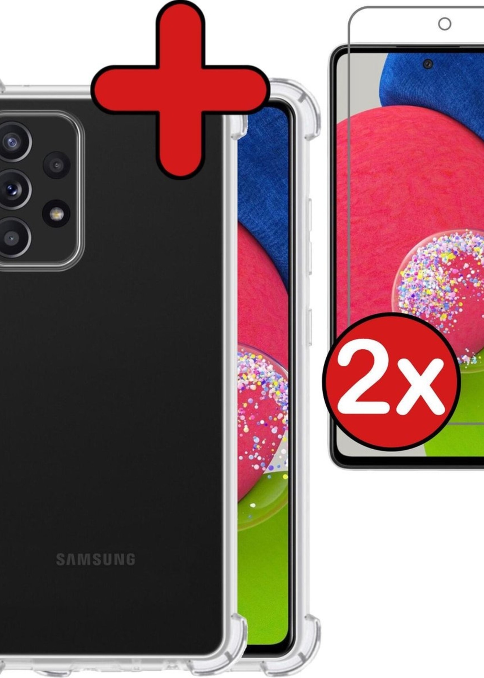 BTH Hoesje Geschikt voor Samsung A52s Hoesje Siliconen Shock Proof Case Hoes Met 2x Screenprotector - Hoes Geschikt voor Samsung Galaxy A52s 5G Hoes Cover Case Shockproof - Transparant