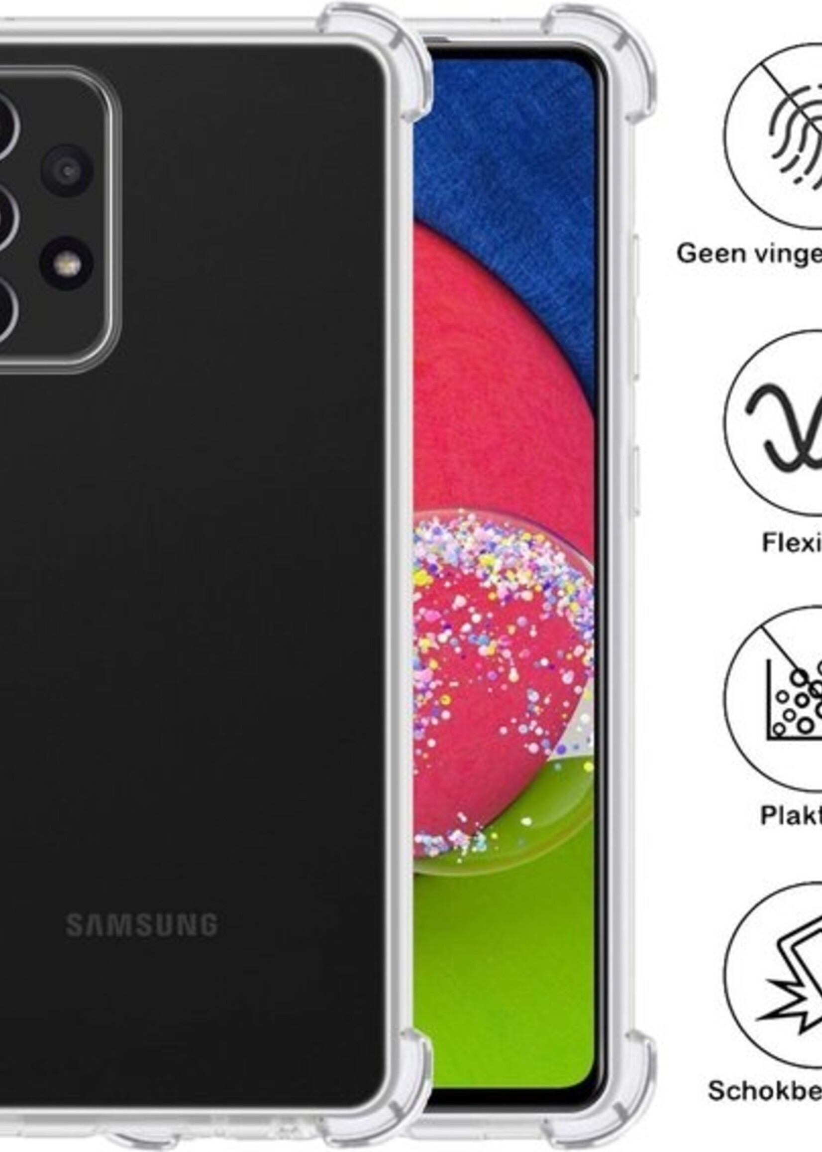 BTH Hoesje Geschikt voor Samsung A52s Hoesje Siliconen Shock Proof Case Hoes Met 2x Screenprotector - Hoes Geschikt voor Samsung Galaxy A52s 5G Hoes Cover Case Shockproof - Transparant