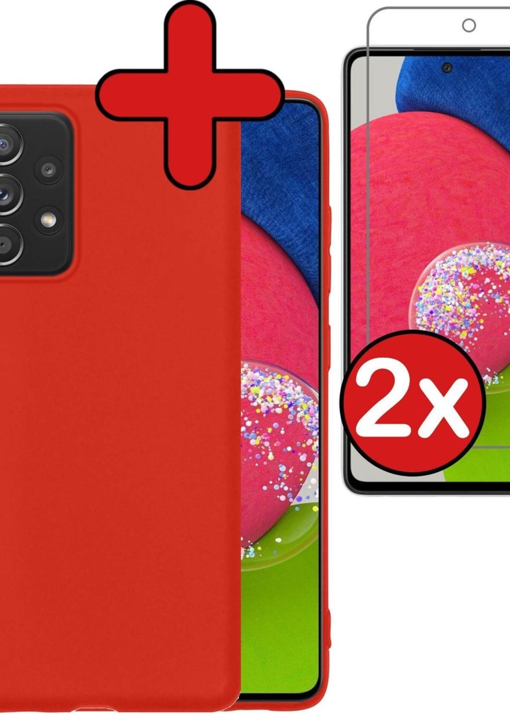 BTH Hoesje Geschikt voor Samsung A52s Hoesje Siliconen Case Hoes Met 2x Screenprotector - Hoes Geschikt voor Samsung Galaxy A52s 5G Hoes Cover Case - Rood