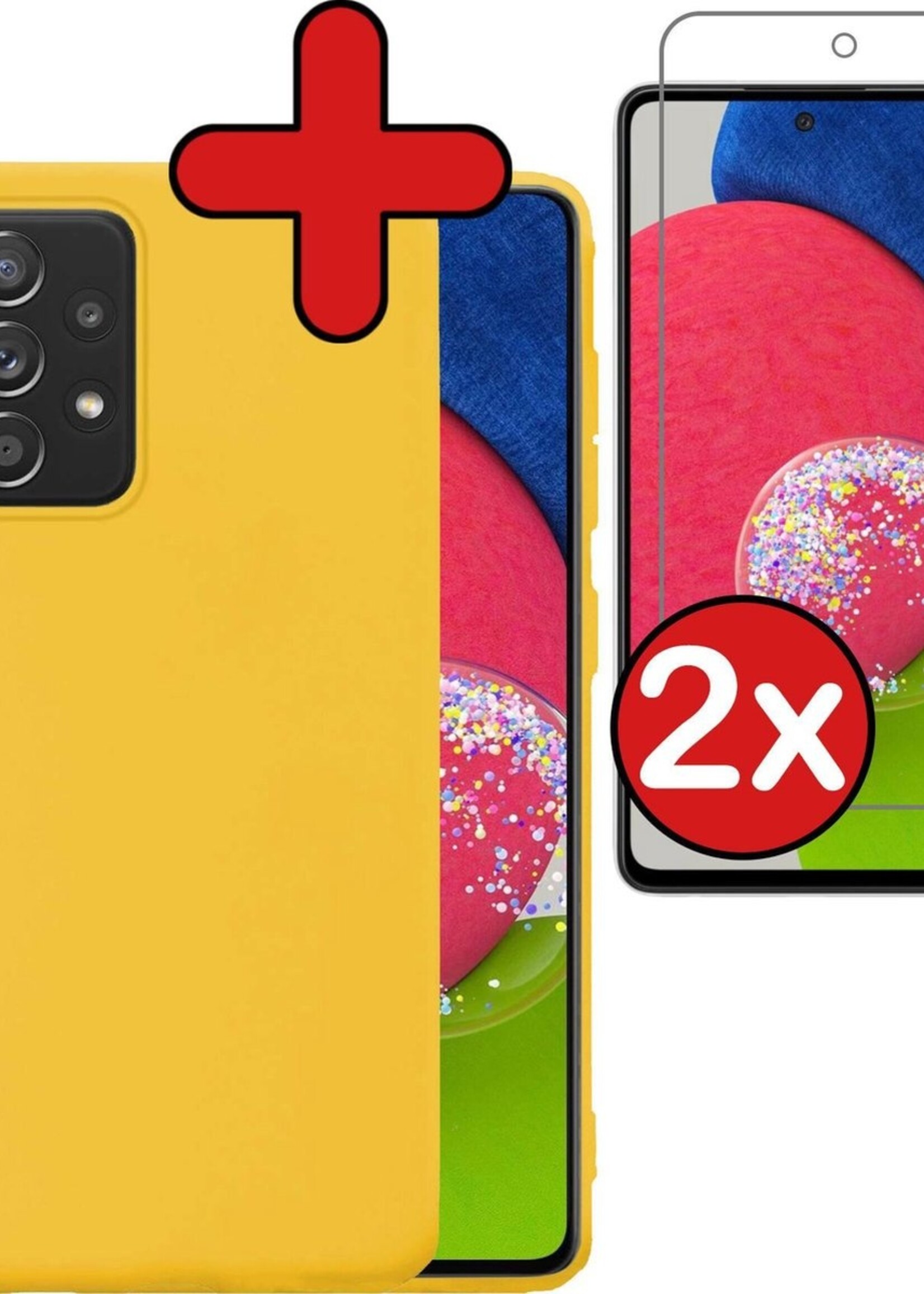 BTH Hoesje Geschikt voor Samsung A52s Hoesje Siliconen Case Hoes Met 2x Screenprotector - Hoes Geschikt voor Samsung Galaxy A52s 5G Hoes Cover Case - Geel