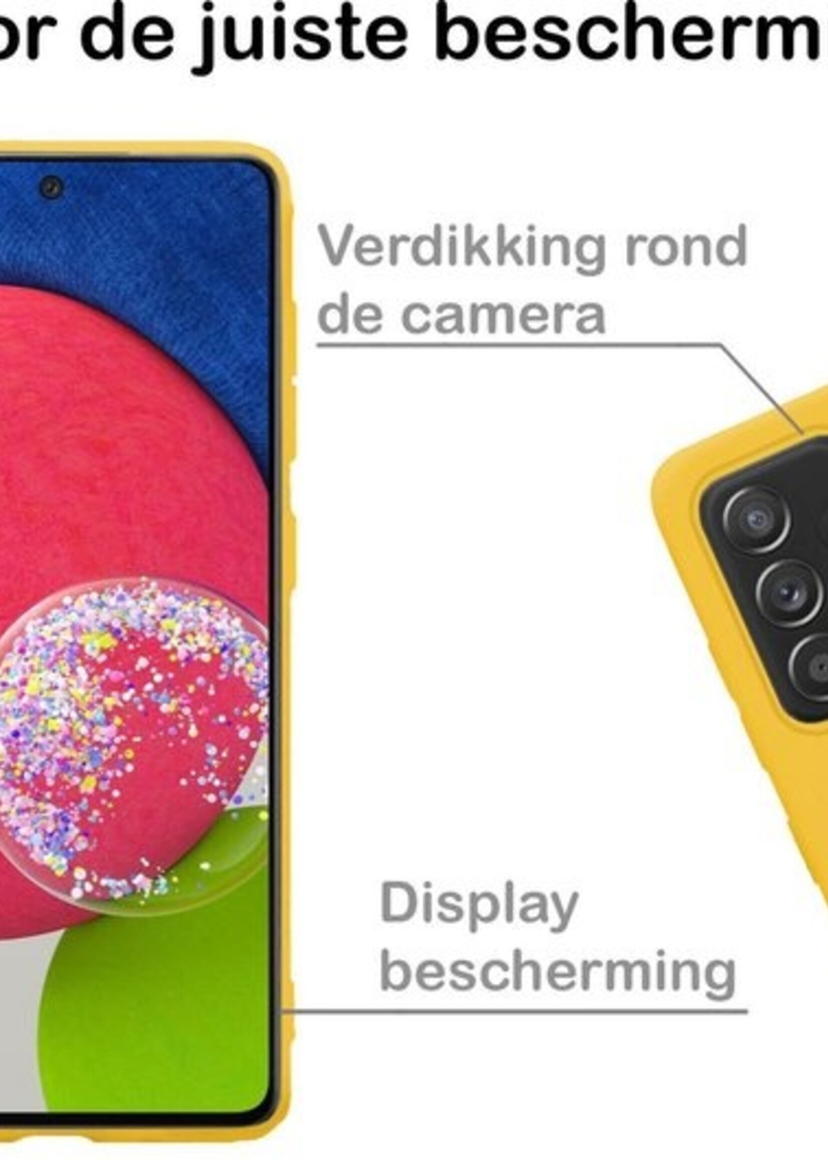 BTH Hoesje Geschikt voor Samsung A52s Hoesje Siliconen Case Hoes Met 2x Screenprotector - Hoes Geschikt voor Samsung Galaxy A52s 5G Hoes Cover Case - Geel