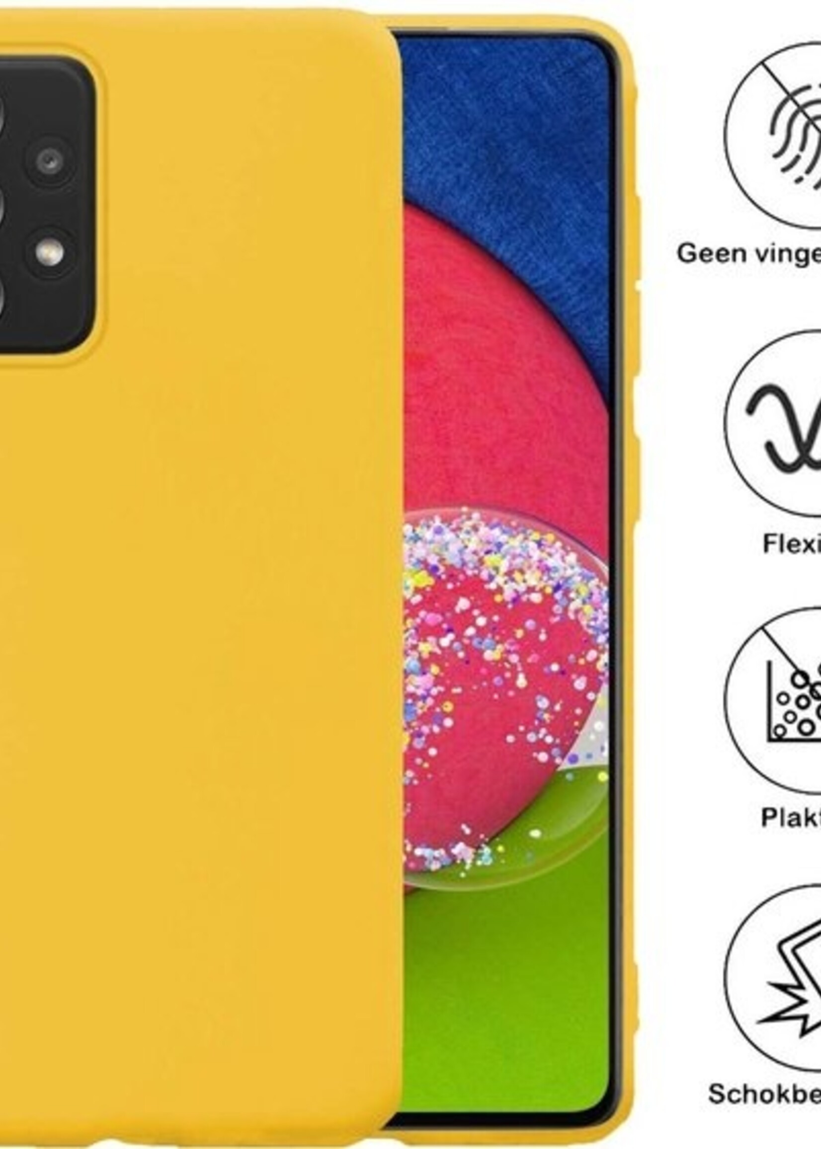 BTH Hoesje Geschikt voor Samsung A52s Hoesje Siliconen Case Hoes Met 2x Screenprotector - Hoes Geschikt voor Samsung Galaxy A52s 5G Hoes Cover Case - Geel