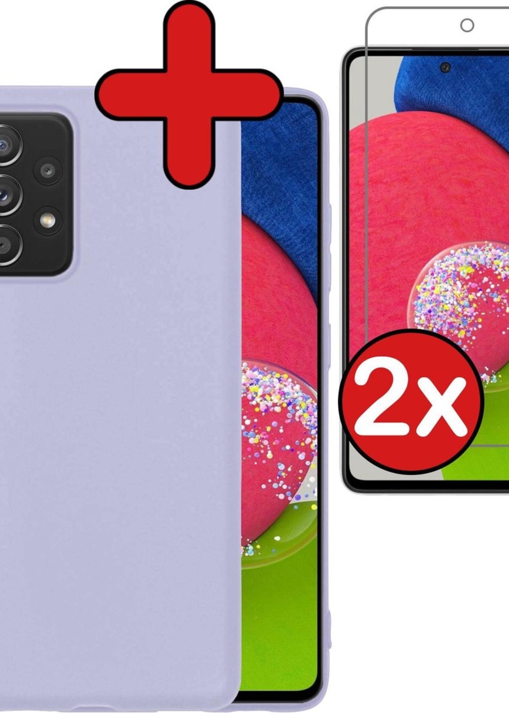 BTH Hoesje Geschikt voor Samsung A52s Hoesje Siliconen Case Hoes Met 2x Screenprotector - Hoes Geschikt voor Samsung Galaxy A52s 5G Hoes Cover Case - Lila