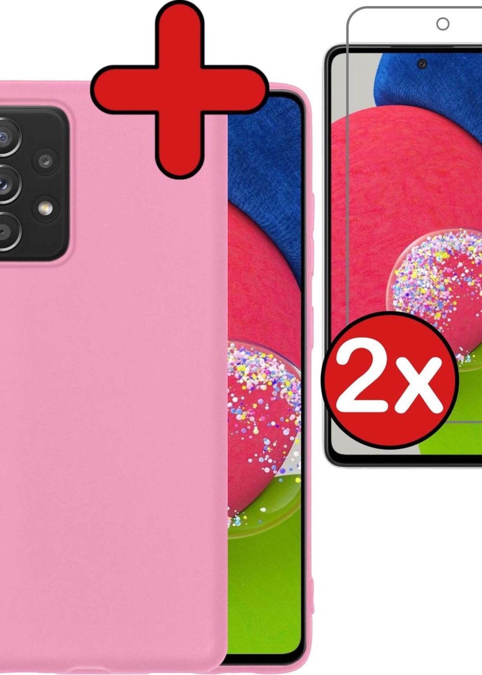 BTH Hoesje Geschikt voor Samsung A52s Hoesje Siliconen Case Hoes Met 2x Screenprotector - Hoes Geschikt voor Samsung Galaxy A52s 5G Hoes Cover Case - Lichtroze