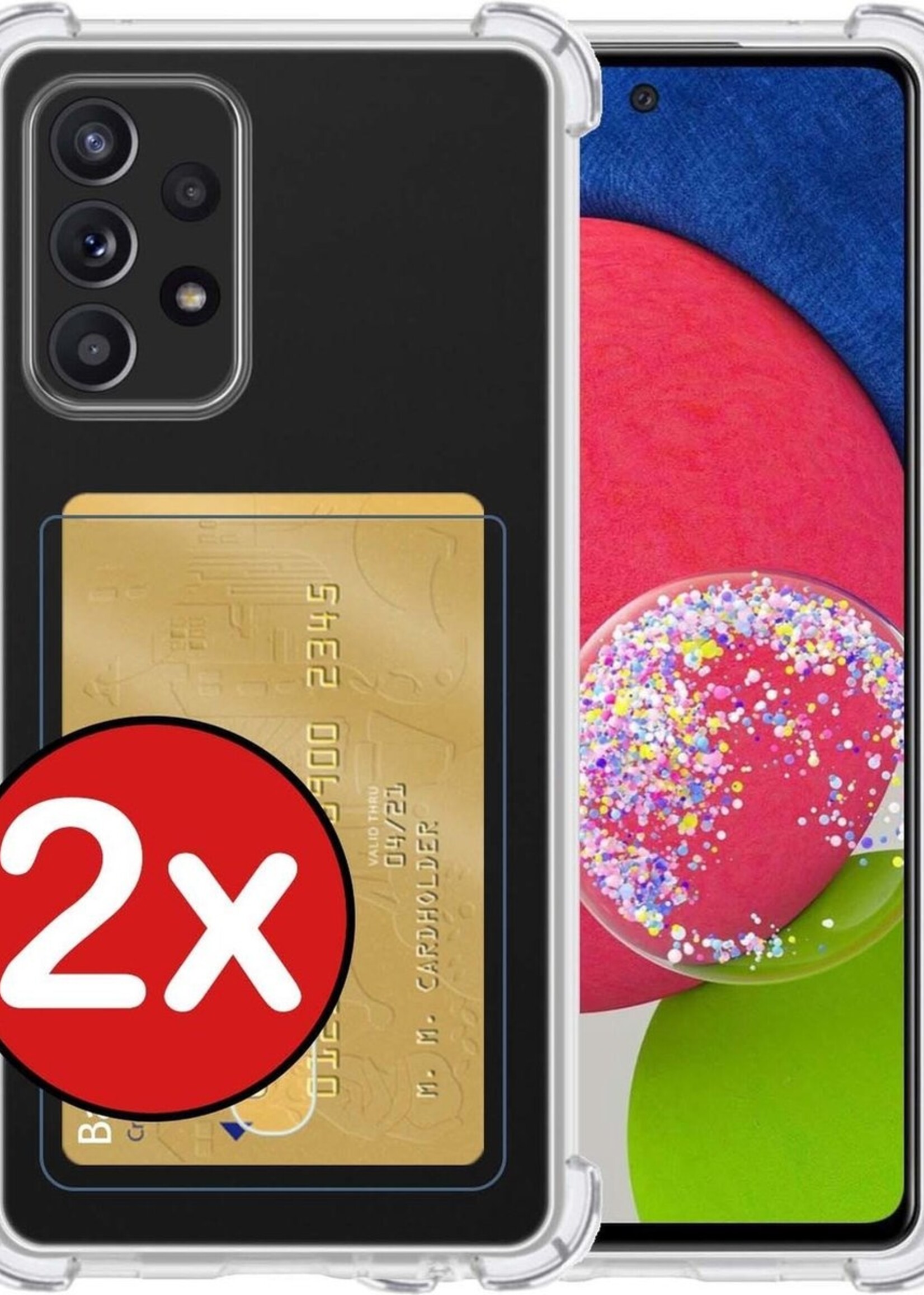 BTH Hoesje Geschikt voor Samsung A52s Hoesje Met Pasjeshouder Siliconen Case Met Kaarthouder - Hoes Geschikt voor Samsung Galaxy A52s 5G Hoesje Shock Proof Case - Transparant - 2 PACK