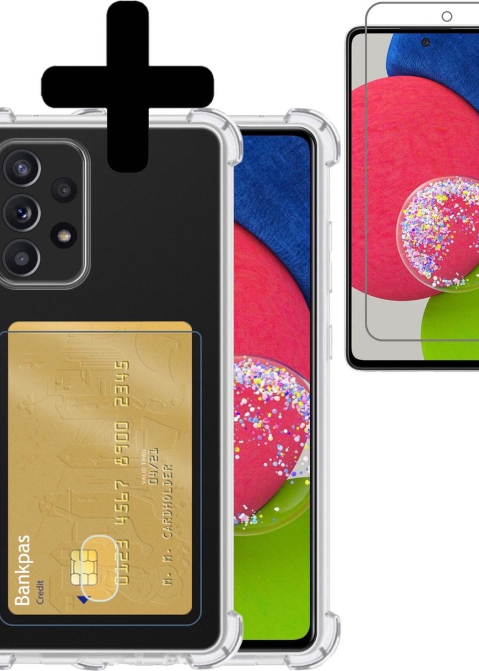 BTH Hoesje Geschikt voor Samsung A52s Hoesje Met Pasjeshouder Siliconen Case Met Kaarthouder Met Screenprotector - Hoes Geschikt voor Samsung Galaxy A52s 5G Hoesje Shock Proof Case - Transparant