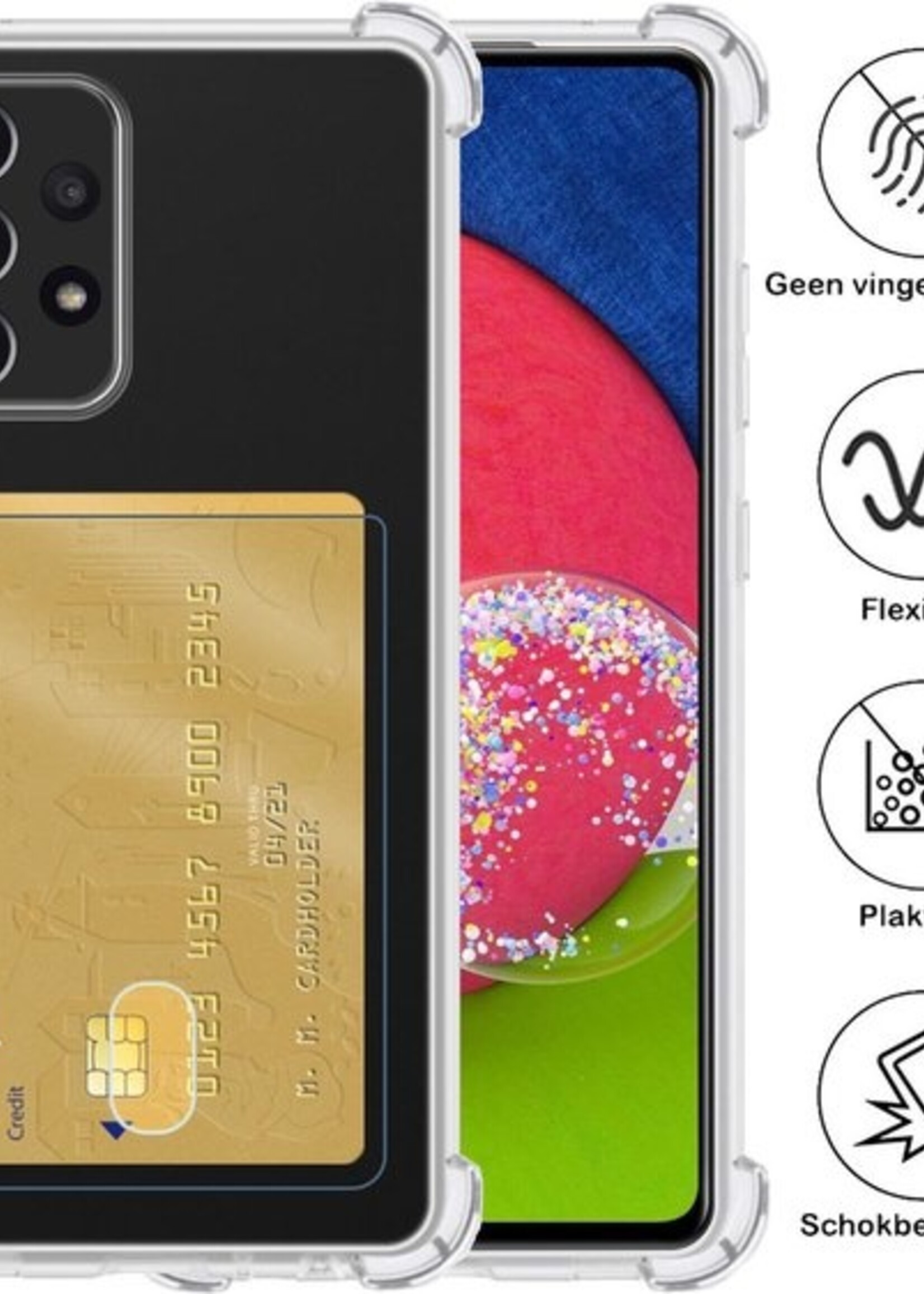 BTH Hoesje Geschikt voor Samsung A52s Hoesje Met Pasjeshouder Siliconen Case Met Kaarthouder Met Screenprotector - Hoes Geschikt voor Samsung Galaxy A52s 5G Hoesje Shock Proof Case - Transparant