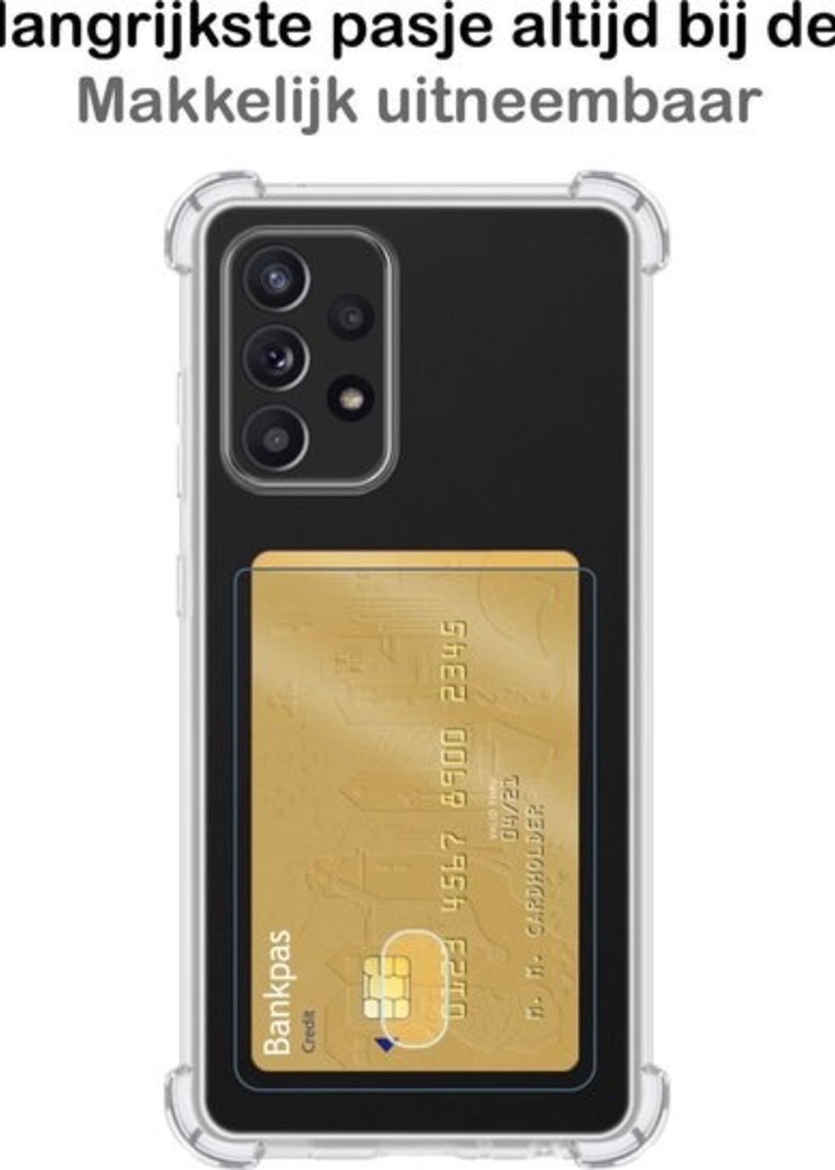 BTH Hoesje Geschikt voor Samsung A52s Hoesje Met Pasjeshouder Siliconen Case Met Kaarthouder Met Screenprotector - Hoes Geschikt voor Samsung Galaxy A52s 5G Hoesje Shock Proof Case - Transparant
