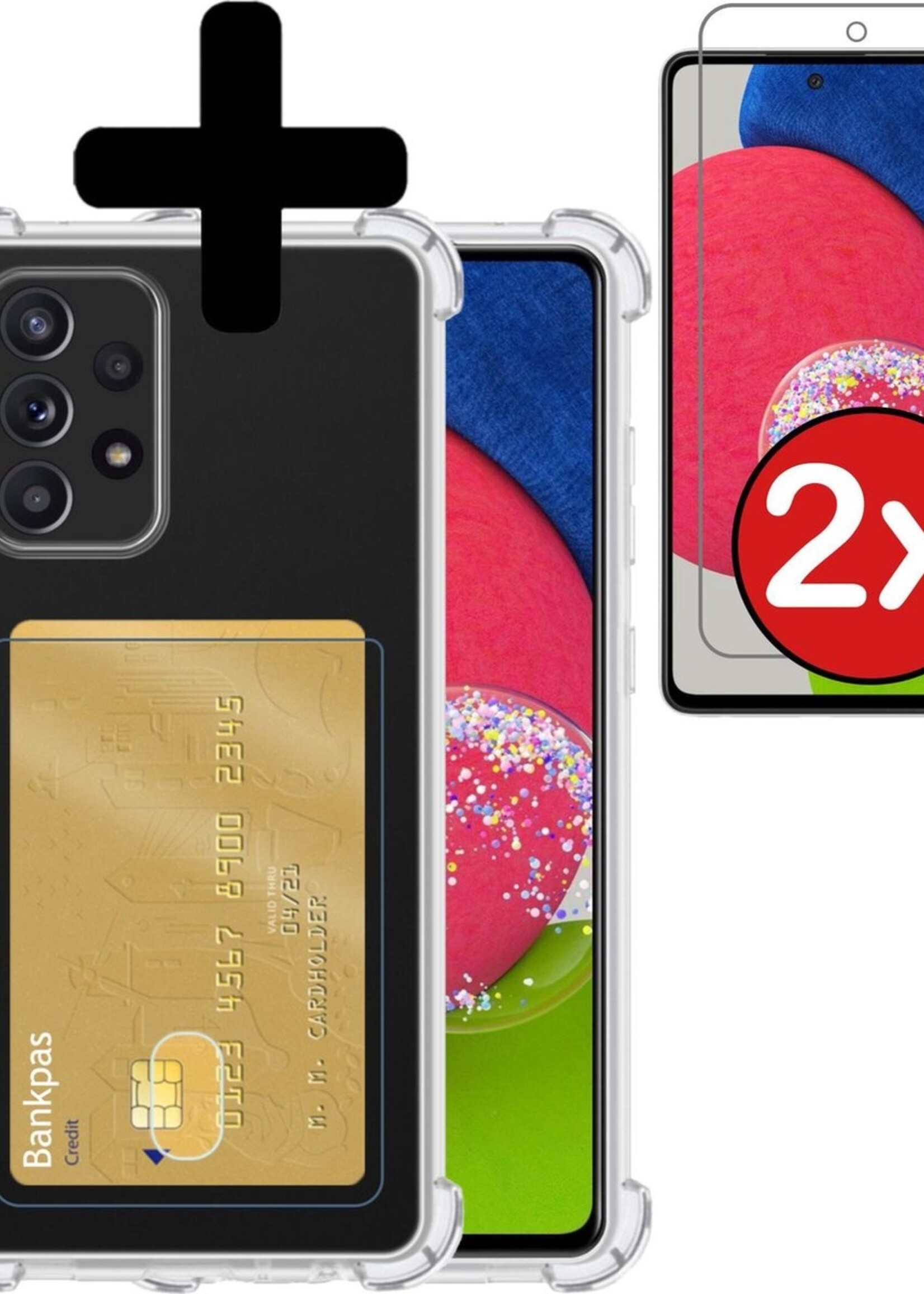 BTH Hoesje Geschikt voor Samsung A52s Hoesje Met Pasjeshouder Siliconen Case Met Kaarthouder Met 2x Screenprotector - Hoes Geschikt voor Samsung Galaxy A52s 5G Hoesje Shock Proof Case - Transparant