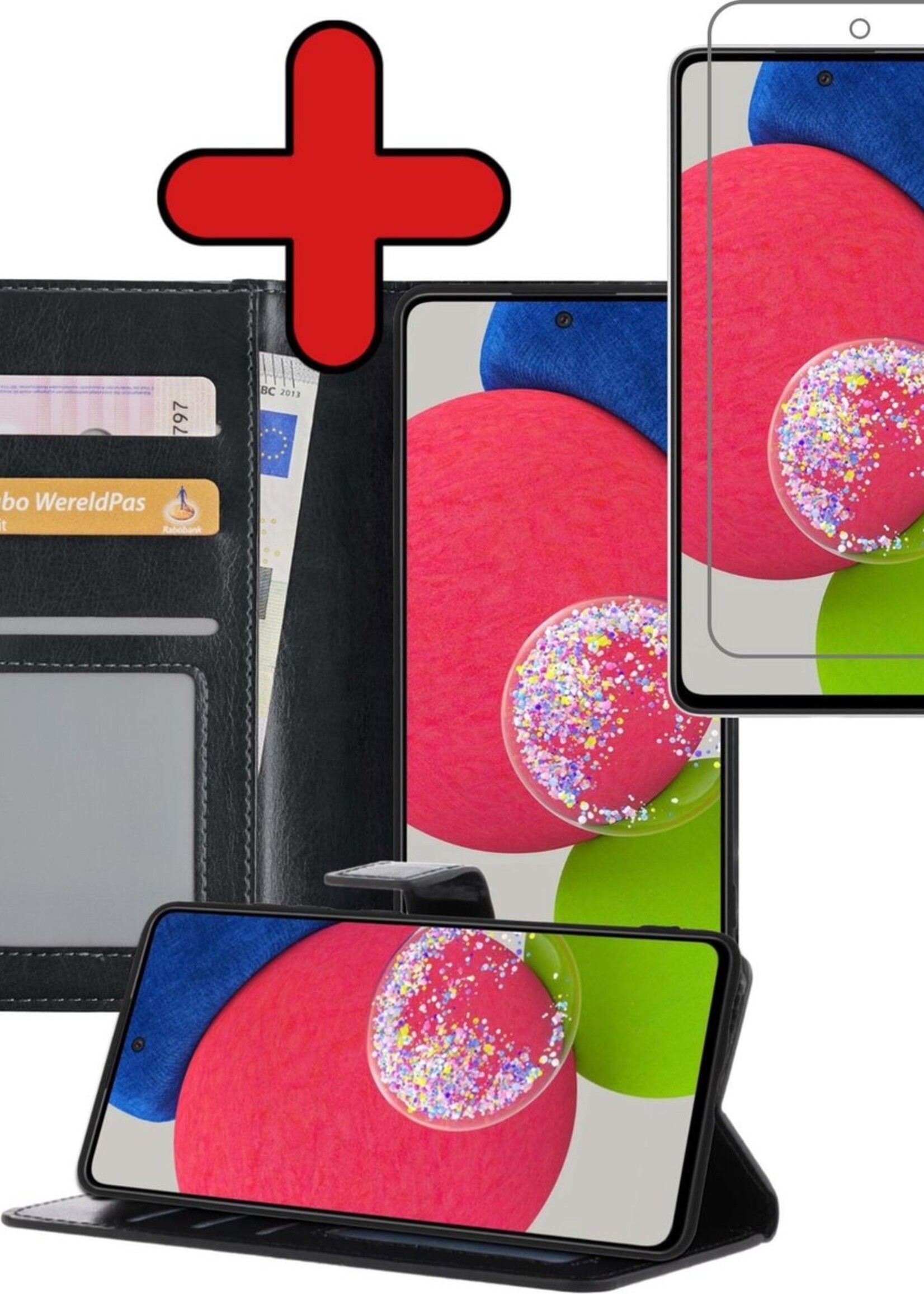 BTH Hoesje Geschikt voor Samsung A52s Hoesje Book Case Hoes Portemonnee Cover Walletcase Met Screenprotector - Hoes Geschikt voor Samsung Galaxy A52s 5G Hoes Bookcase Hoesje - Zwart
