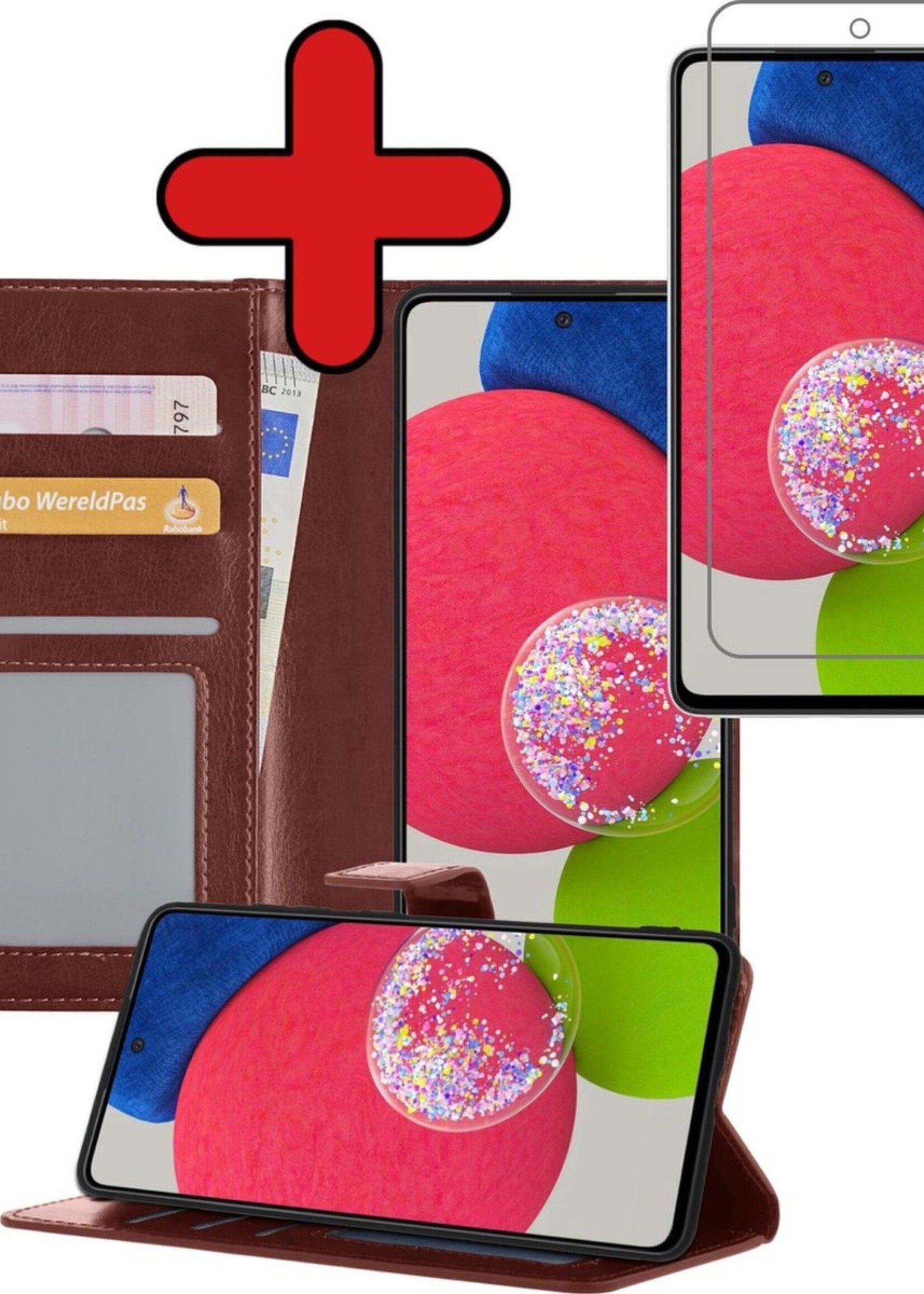 BTH Hoesje Geschikt voor Samsung A52s Hoesje Book Case Hoes Portemonnee Cover Walletcase Met Screenprotector - Hoes Geschikt voor Samsung Galaxy A52s 5G Hoes Bookcase Hoesje - Bruin