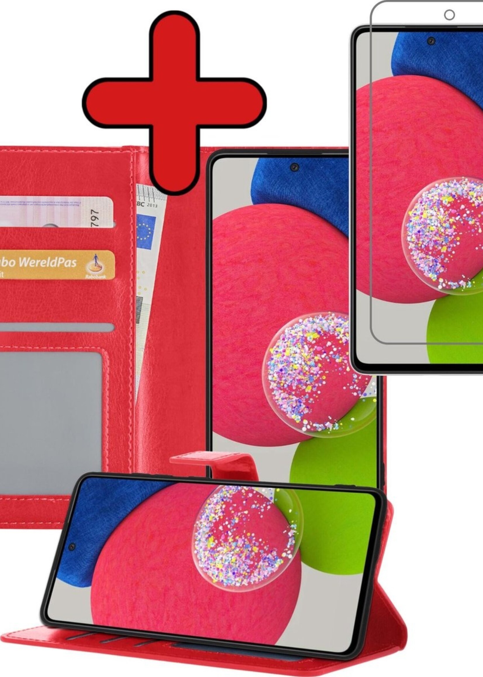BTH Hoesje Geschikt voor Samsung A52s Hoesje Book Case Hoes Portemonnee Cover Walletcase Met Screenprotector - Hoes Geschikt voor Samsung Galaxy A52s 5G Hoes Bookcase Hoesje - Rood