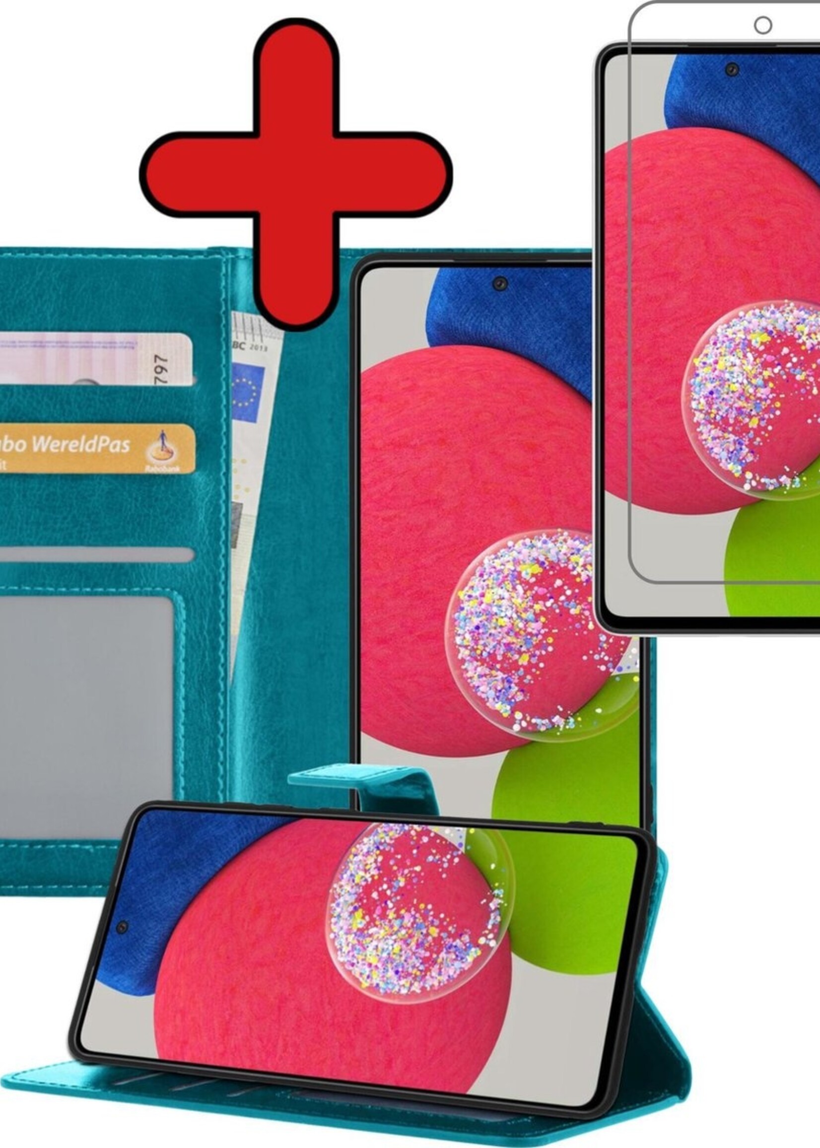 BTH Hoesje Geschikt voor Samsung A52s Hoesje Book Case Hoes Portemonnee Cover Walletcase Met Screenprotector - Hoes Geschikt voor Samsung Galaxy A52s 5G Hoes Bookcase Hoesje - Turquoise