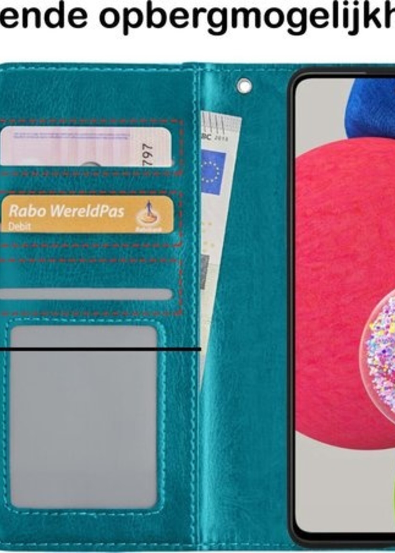 BTH Hoesje Geschikt voor Samsung A52s Hoesje Book Case Hoes Portemonnee Cover Walletcase Met Screenprotector - Hoes Geschikt voor Samsung Galaxy A52s 5G Hoes Bookcase Hoesje - Turquoise