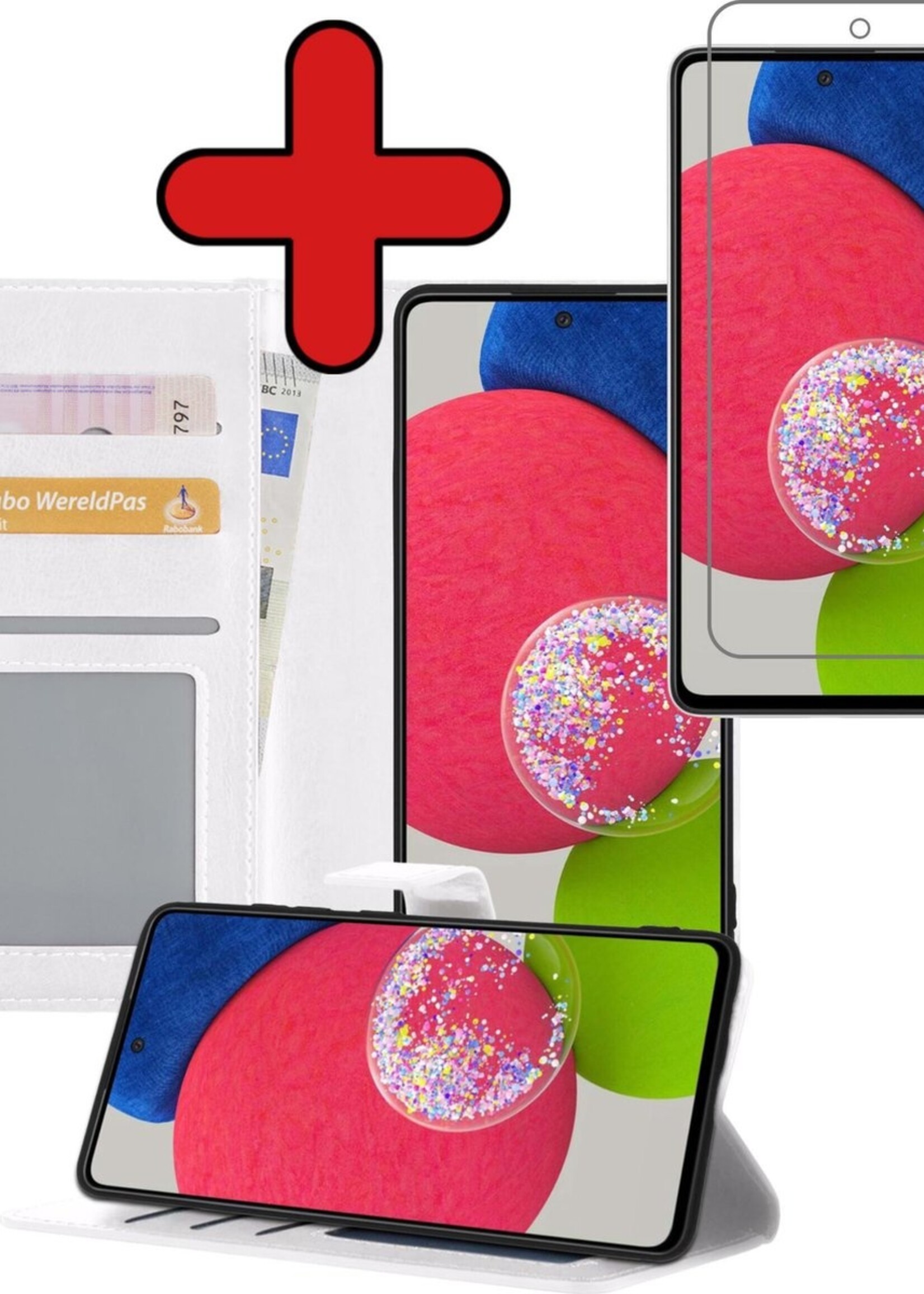 BTH Hoesje Geschikt voor Samsung A52s Hoesje Book Case Hoes Portemonnee Cover Walletcase Met Screenprotector - Hoes Geschikt voor Samsung Galaxy A52s 5G Hoes Bookcase Hoesje - Wit