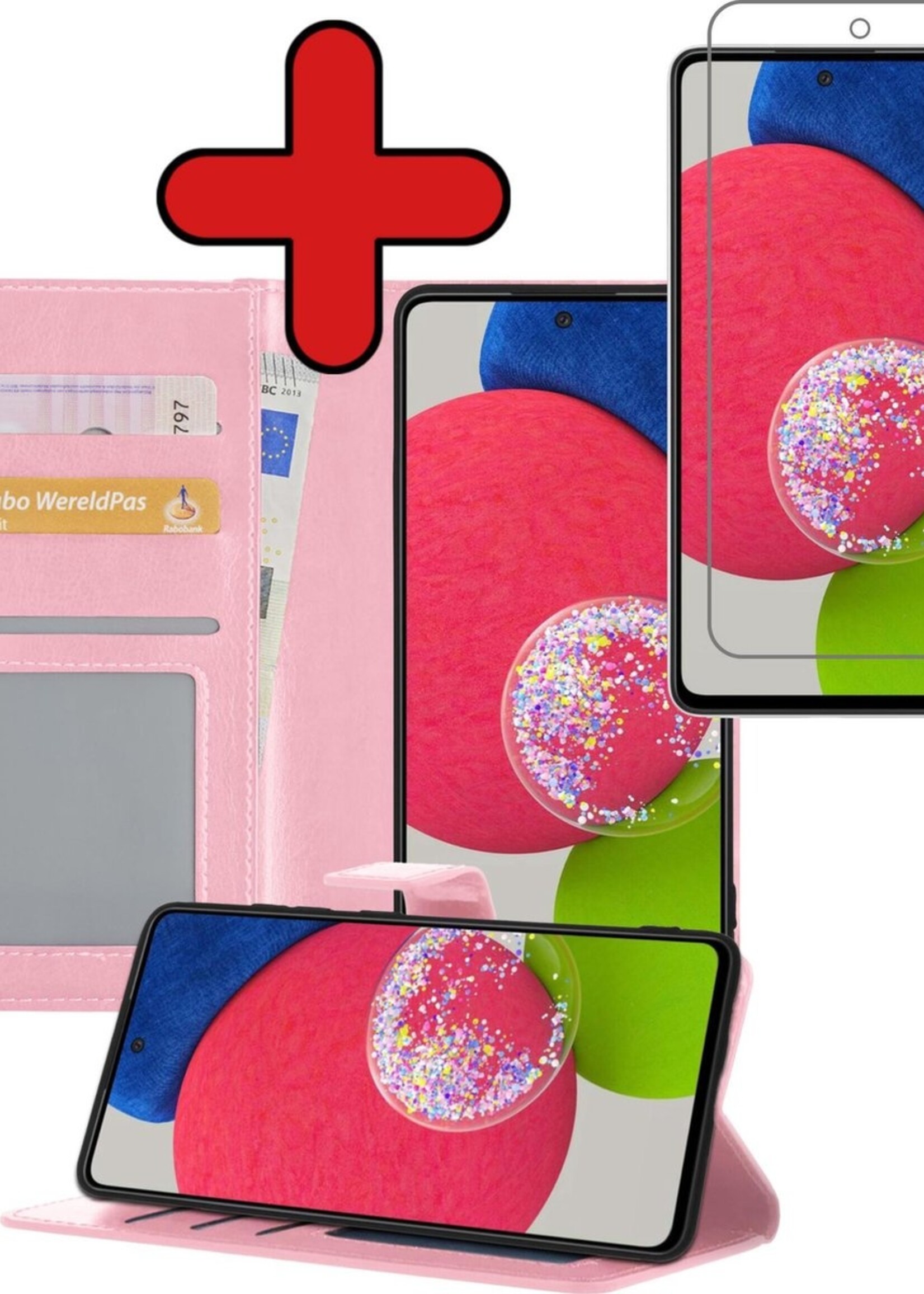 BTH Hoesje Geschikt voor Samsung A52s Hoesje Book Case Hoes Portemonnee Cover Walletcase Met Screenprotector - Hoes Geschikt voor Samsung Galaxy A52s 5G Hoes Bookcase Hoesje - Lichtroze