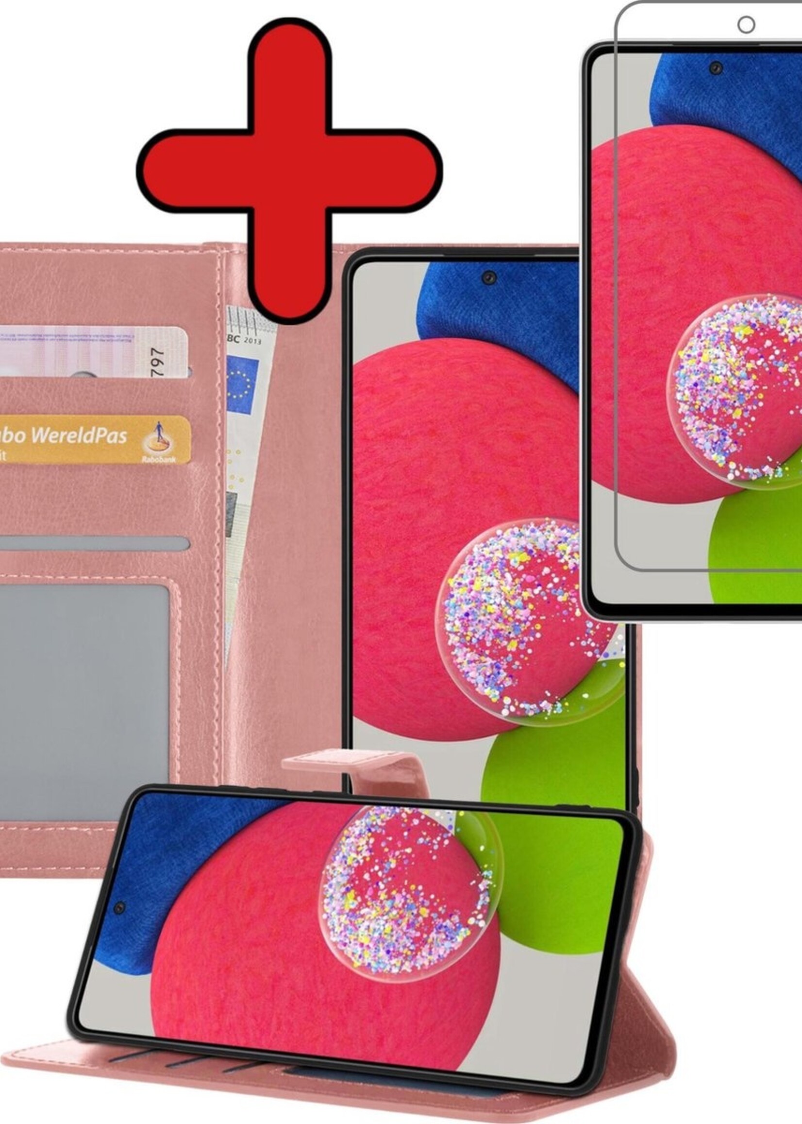 BTH Hoesje Geschikt voor Samsung A52s Hoesje Book Case Hoes Portemonnee Cover Walletcase Met Screenprotector - Hoes Geschikt voor Samsung Galaxy A52s 5G Hoes Bookcase Hoesje - Rosé goud