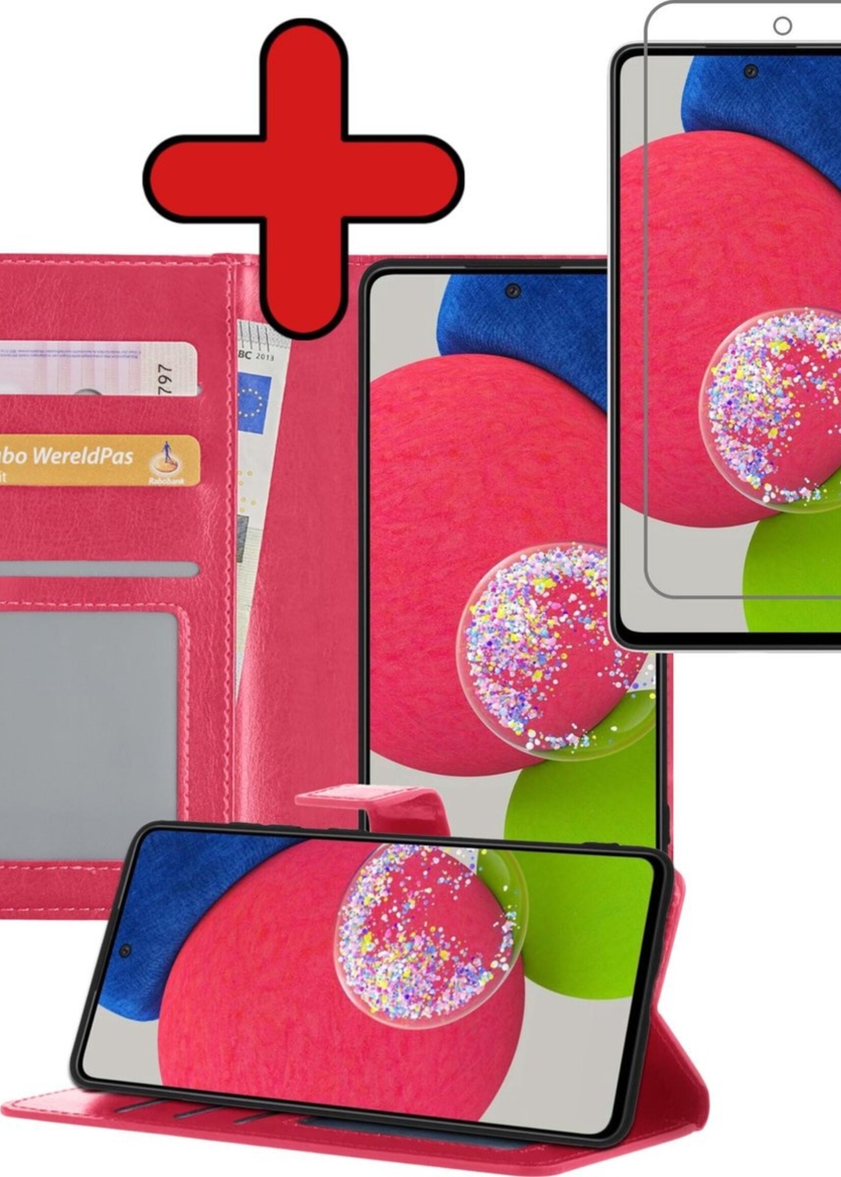 BTH Hoesje Geschikt voor Samsung A52s Hoesje Book Case Hoes Portemonnee Cover Walletcase Met Screenprotector - Hoes Geschikt voor Samsung Galaxy A52s 5G Hoes Bookcase Hoesje - Donkerroze